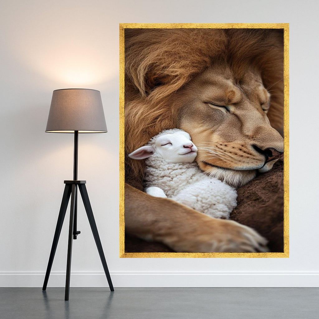 Lion and Lamb Canvas Print – Peaceful Wall Art, Wall Decor, Ready to Hang Inspirational Wall Decoration