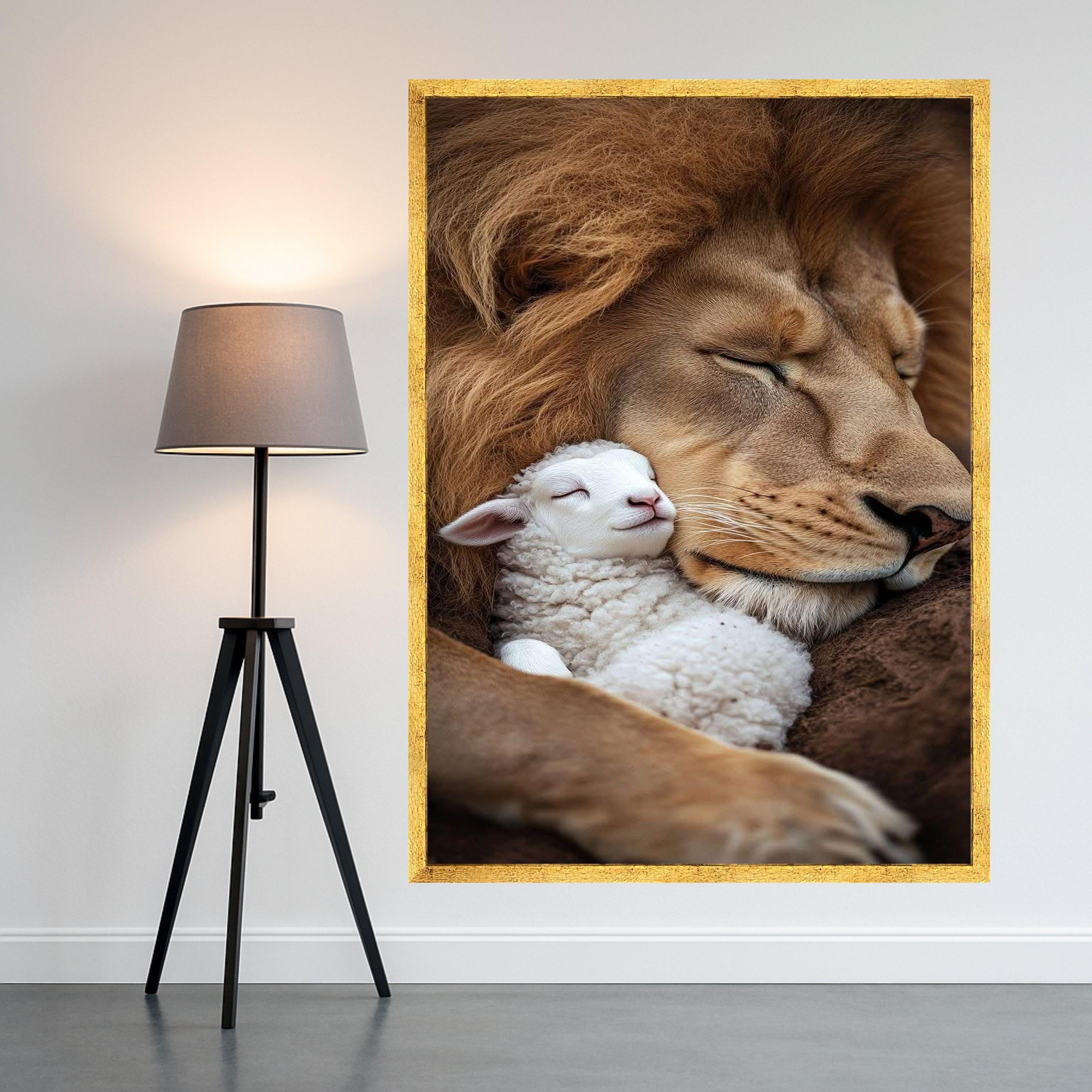 Lion and Lamb Canvas Print – Peaceful Wall Art, Wall Decor, Ready to Hang Inspirational Wall Decoration