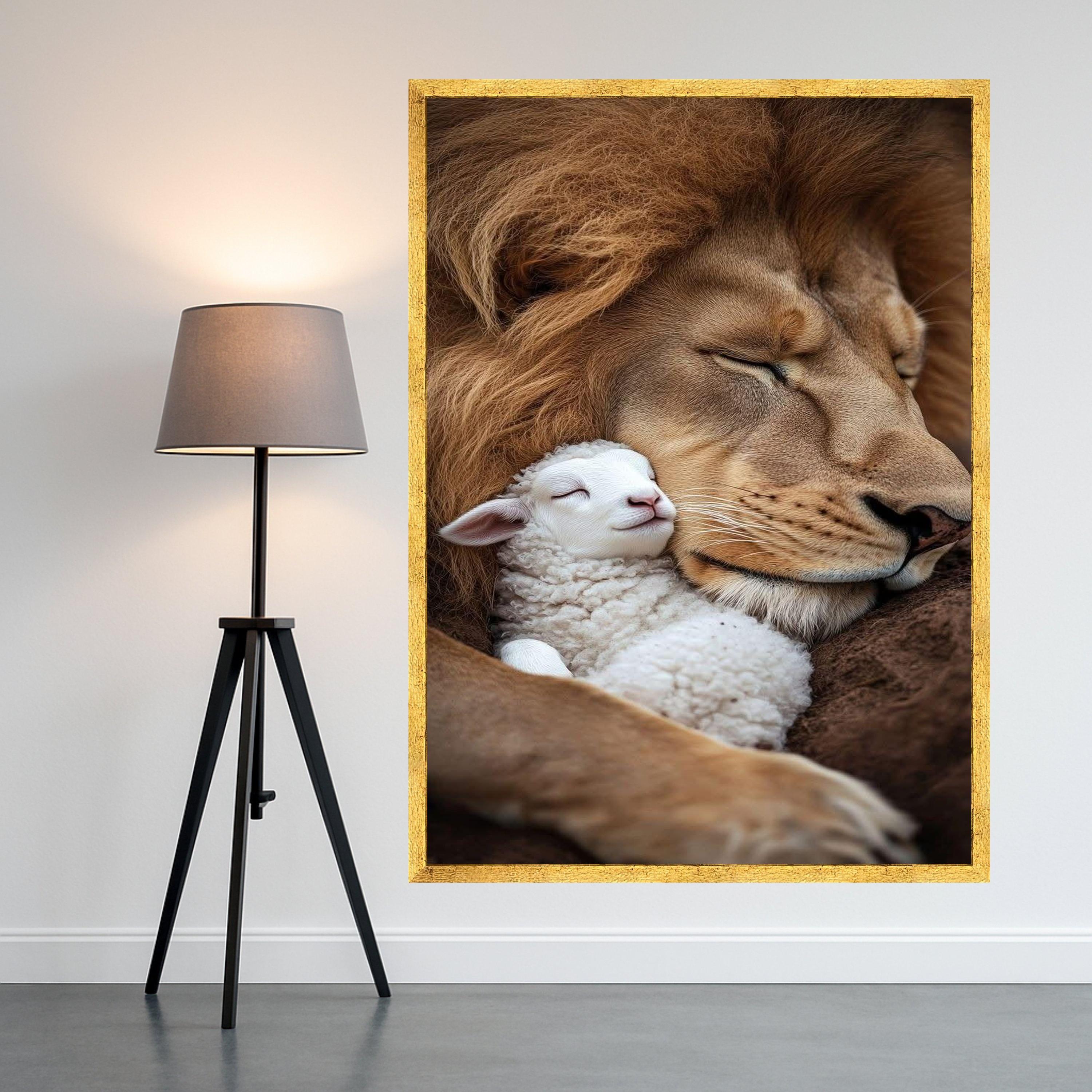 Lion and Lamb Canvas Print – Peaceful Wall Art, Wall Decor, Ready to Hang Inspirational Wall Decoration