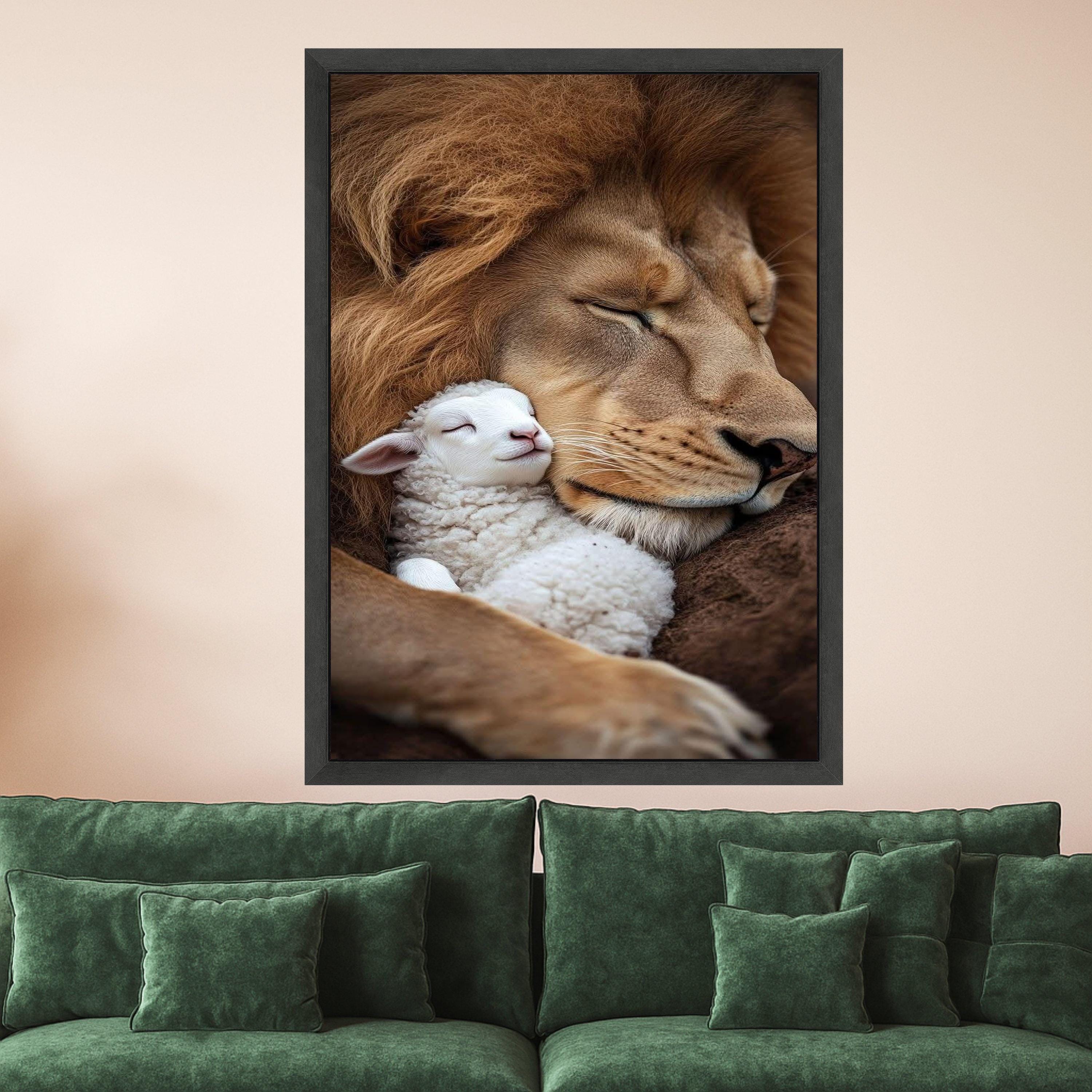 Lion and Lamb Canvas Print – Peaceful Wall Art, Wall Decor, Ready to Hang Inspirational Wall Decoration