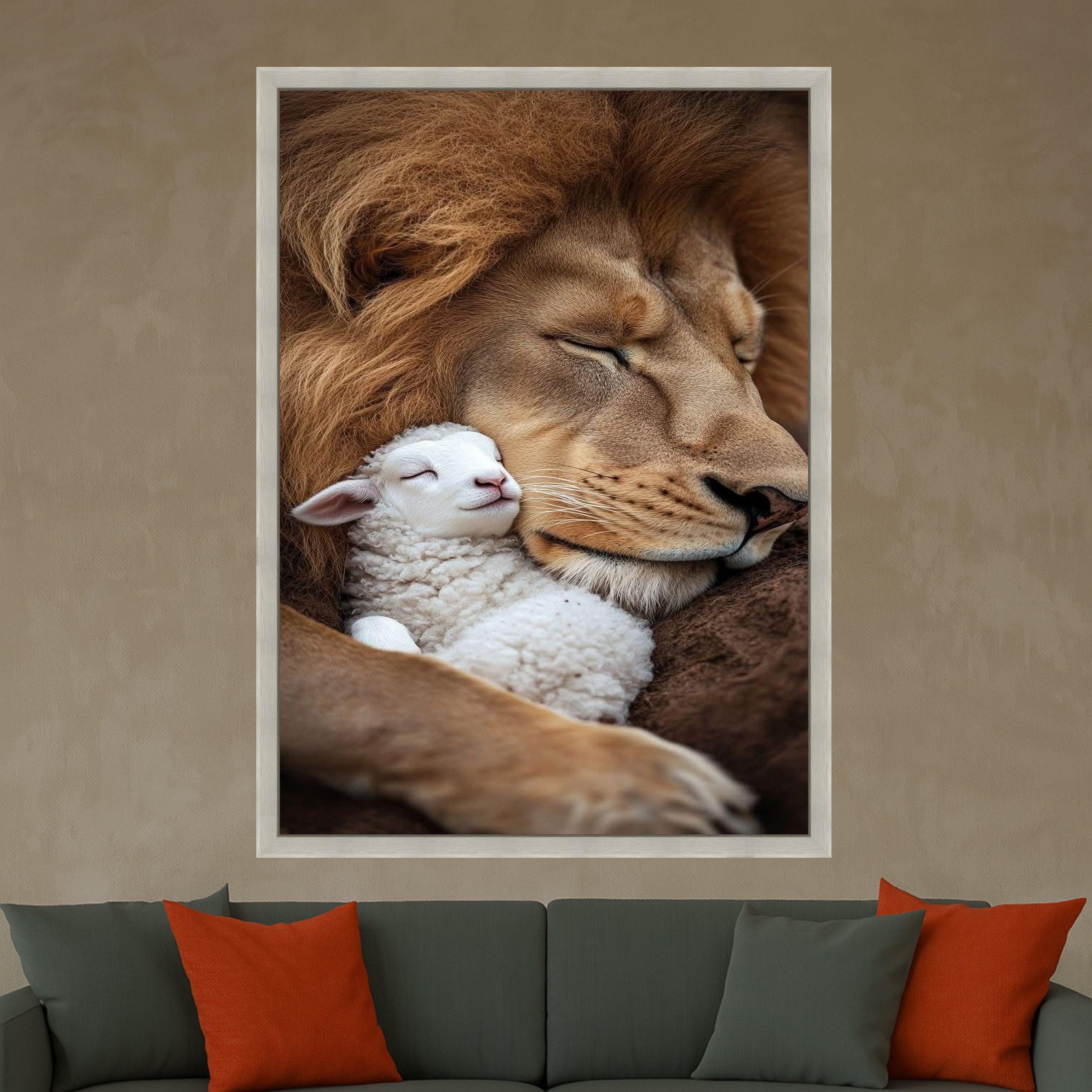 Lion and Lamb Canvas Print – Peaceful Wall Art, Wall Decor, Ready to Hang Inspirational Wall Decoration