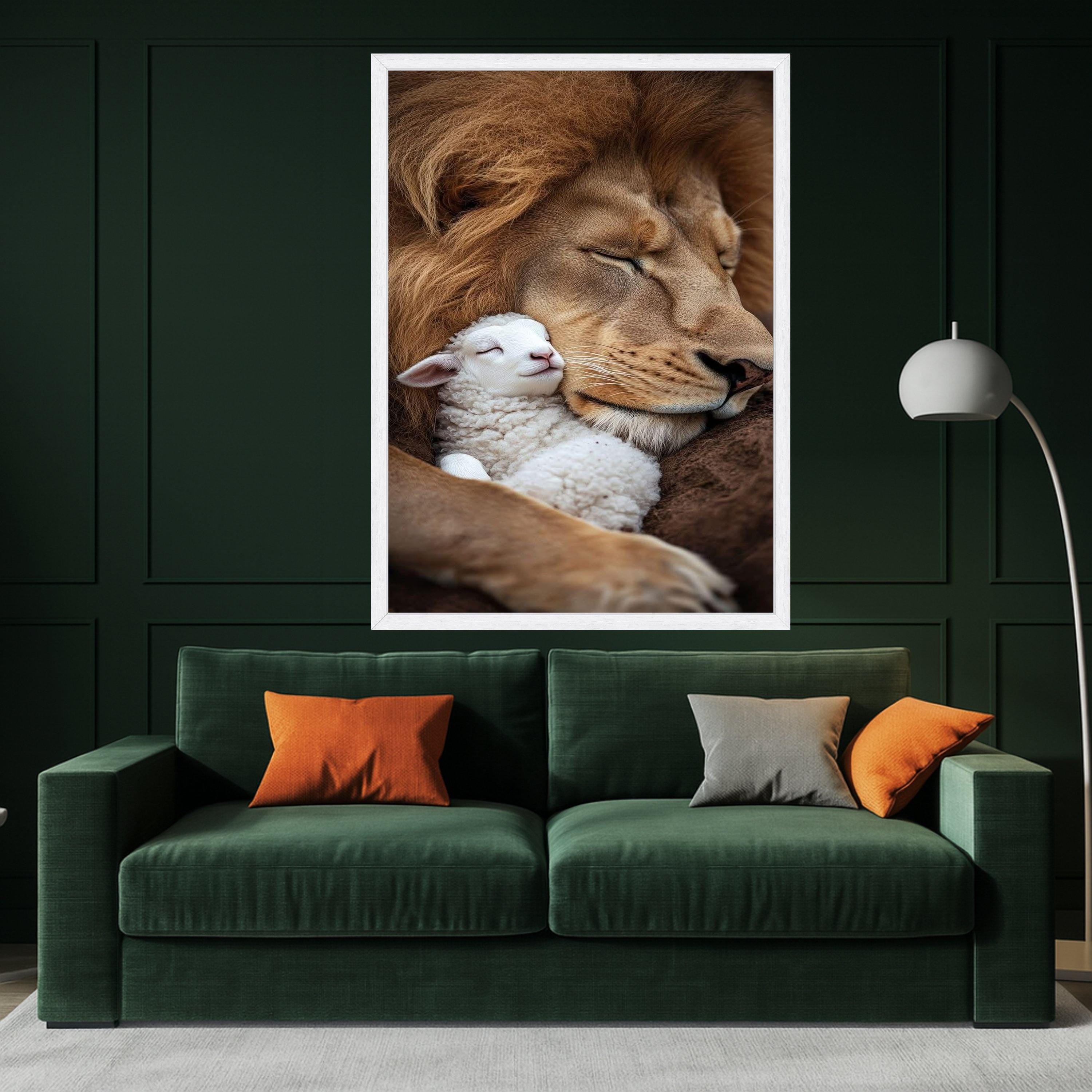 Lion and Lamb Canvas Print – Peaceful Wall Art, Wall Decor, Ready to Hang Inspirational Wall Decoration