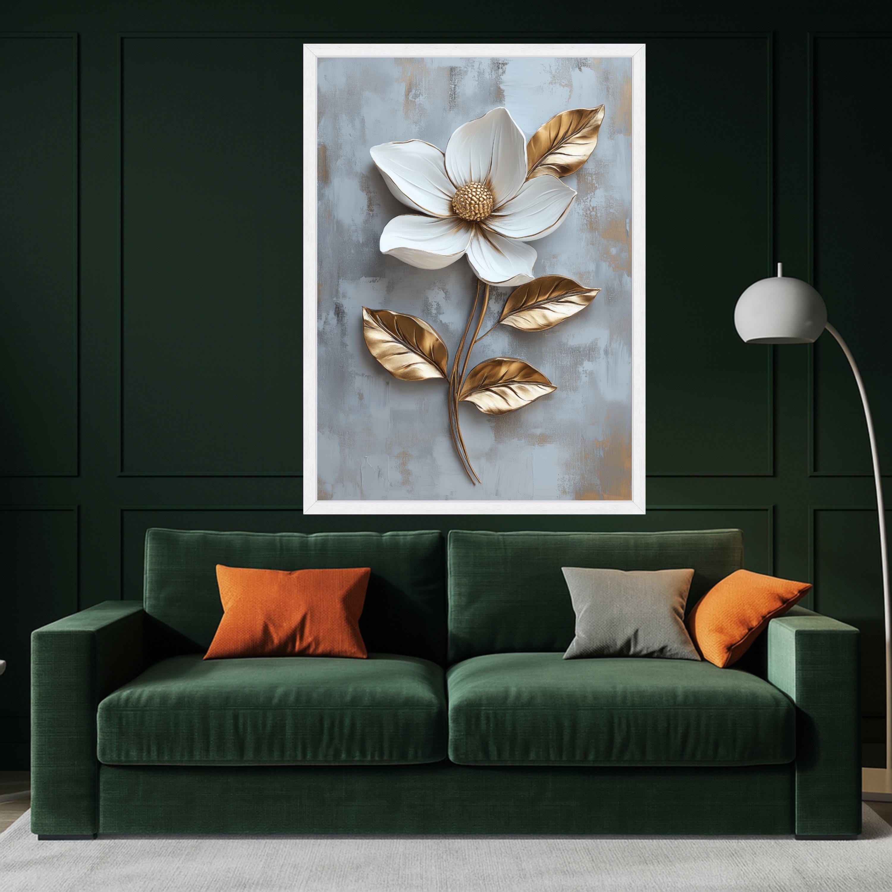 White and Gold Magnolia Canvas Print – Elegant Wall Art, Wall Decor, Ready to Hang Floral Wall Decoration