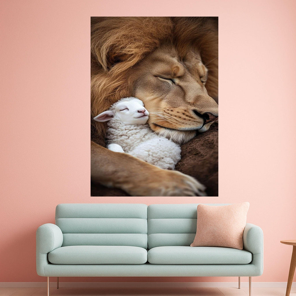 Lion and Lamb Canvas Print – Peaceful Wall Art, Wall Decor, Ready to Hang Inspirational Wall Decoration