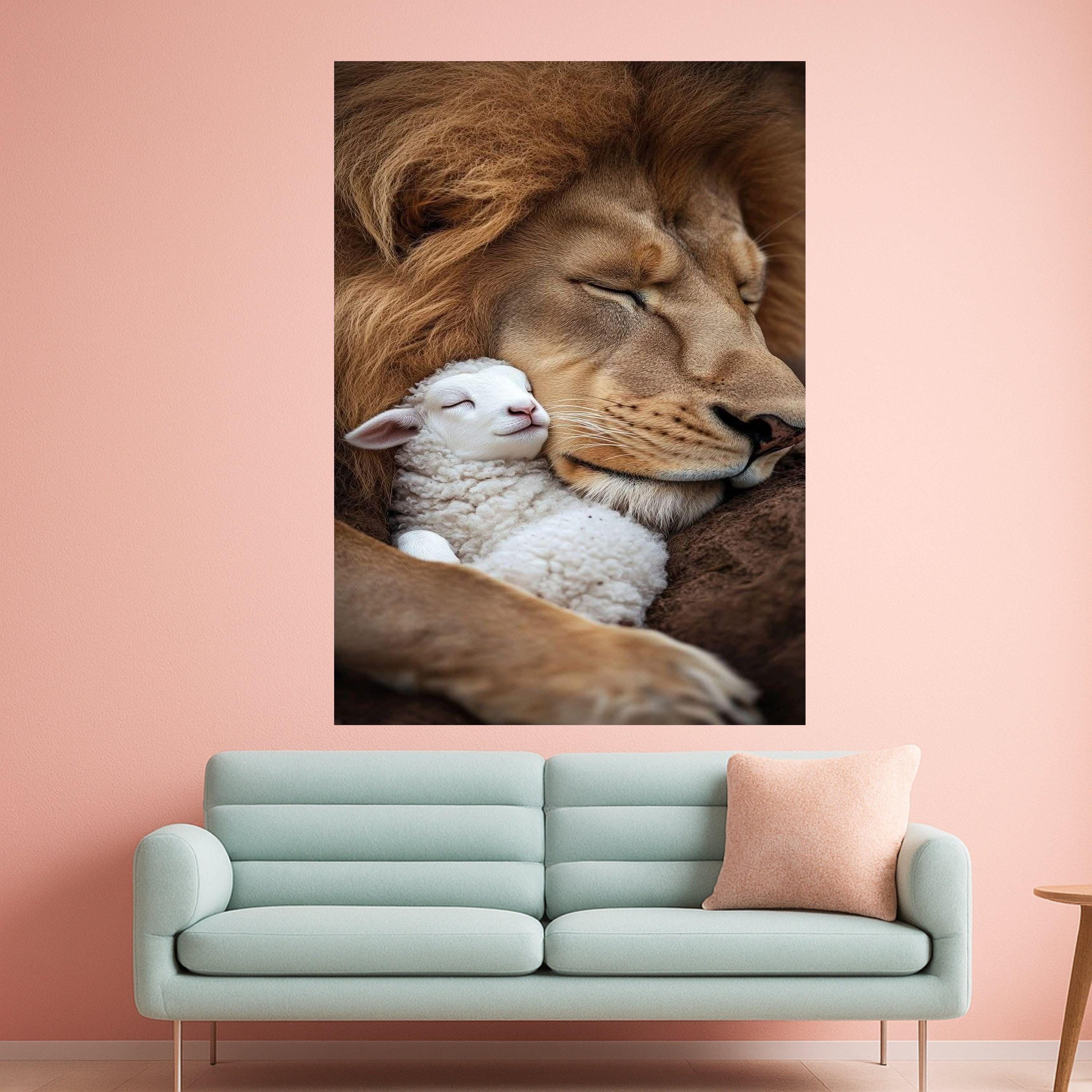 Lion and Lamb Canvas Print – Peaceful Wall Art, Wall Decor, Ready to Hang Inspirational Wall Decoration