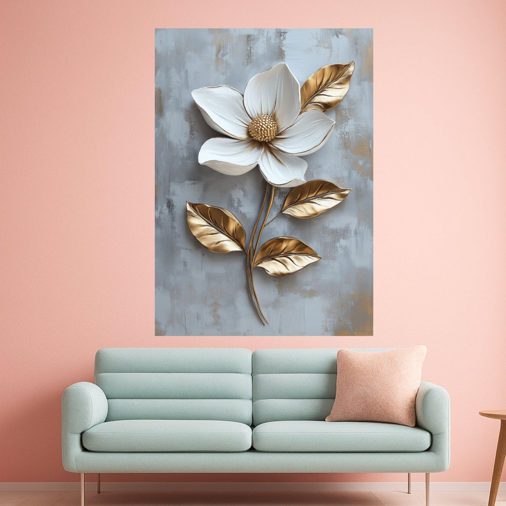 White and Gold Magnolia Canvas Print – Elegant Wall Art, Wall Decor, Ready to Hang Floral Wall Decoration