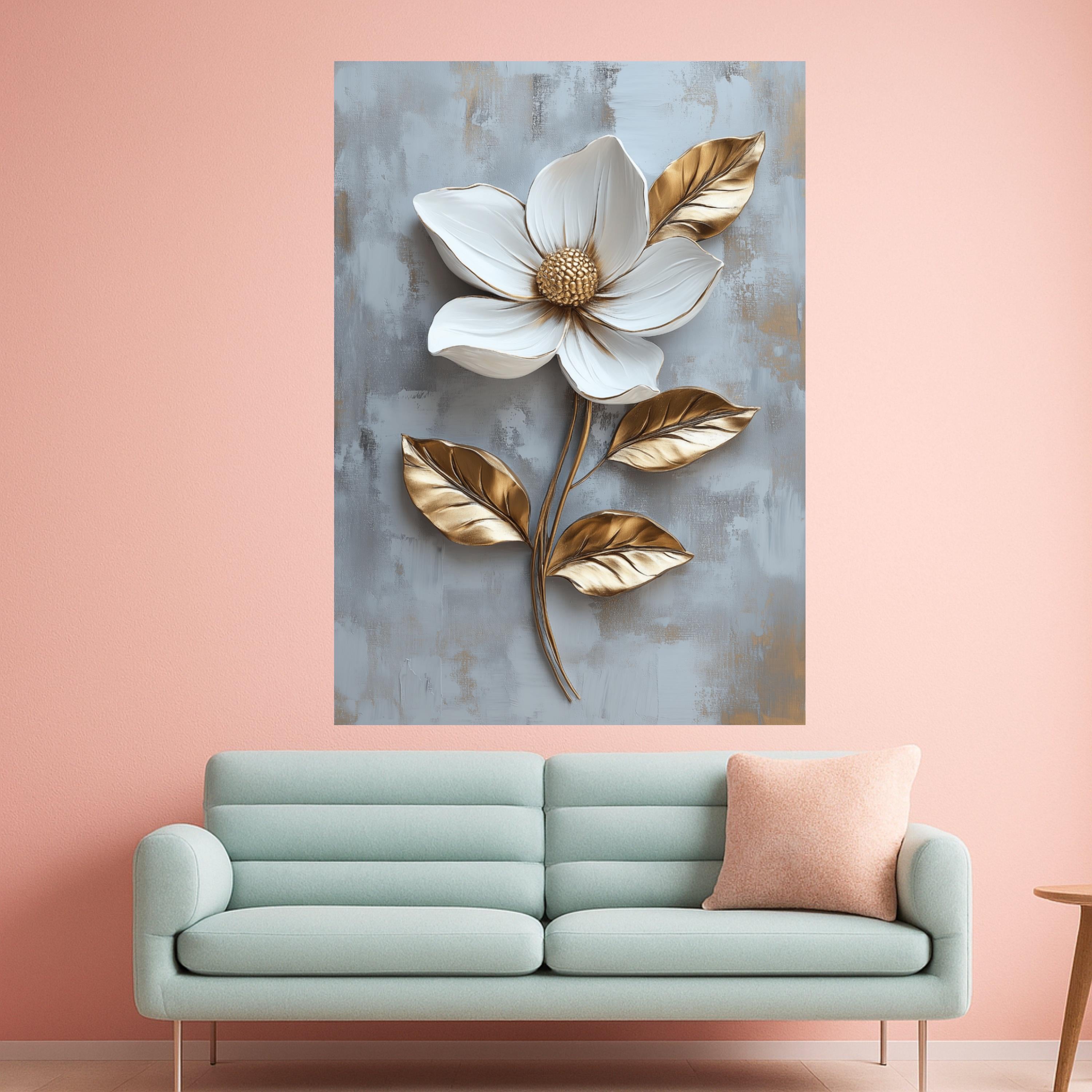 White and Gold Magnolia Canvas Print – Elegant Wall Art, Wall Decor, Ready to Hang Floral Wall Decoration