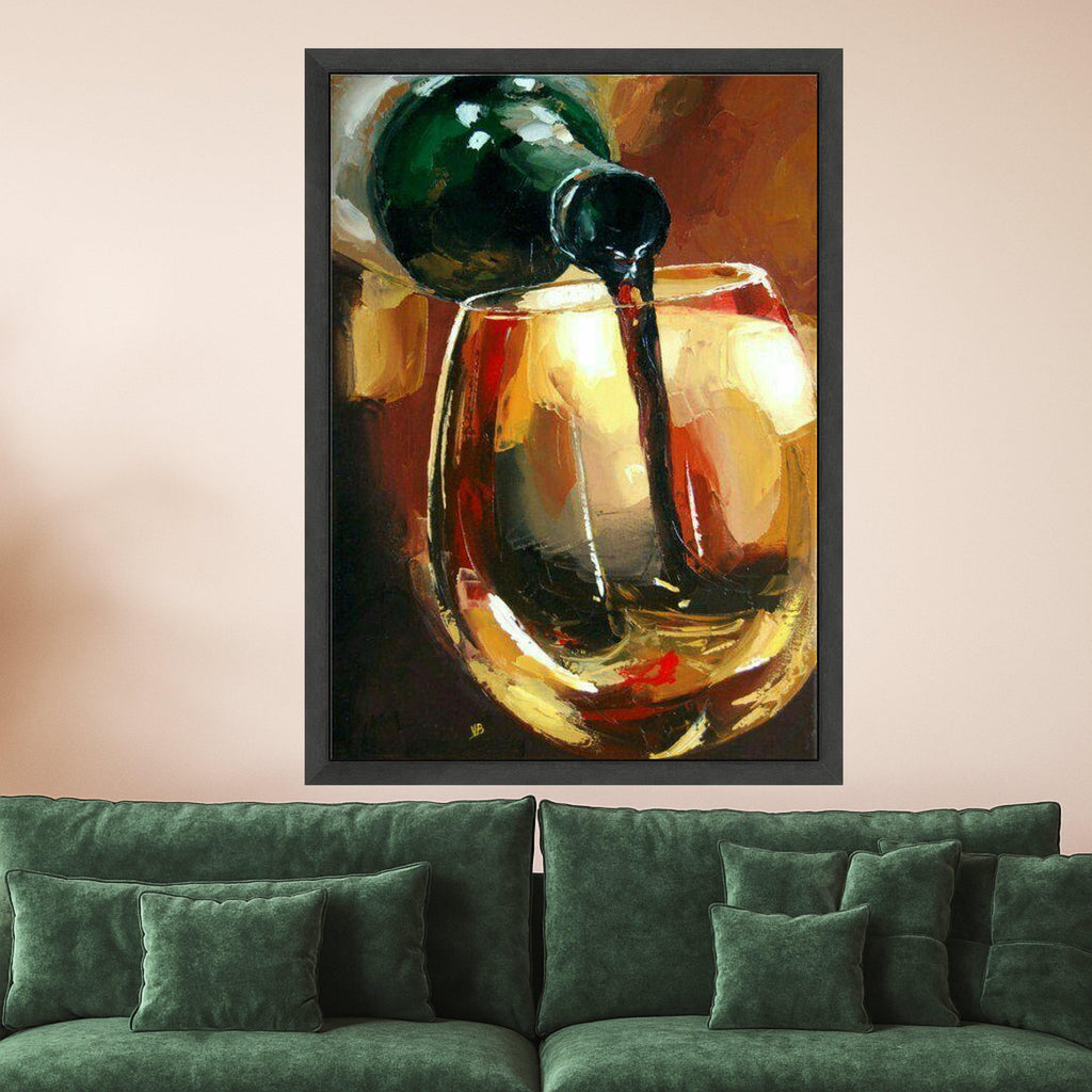Pouring Wine Still Life Canvas, Abstract Alcohol Art, Wine Glass Painting, Beverage Wall Decor, Modern Kitchen Canvas Art Ready To Hang,