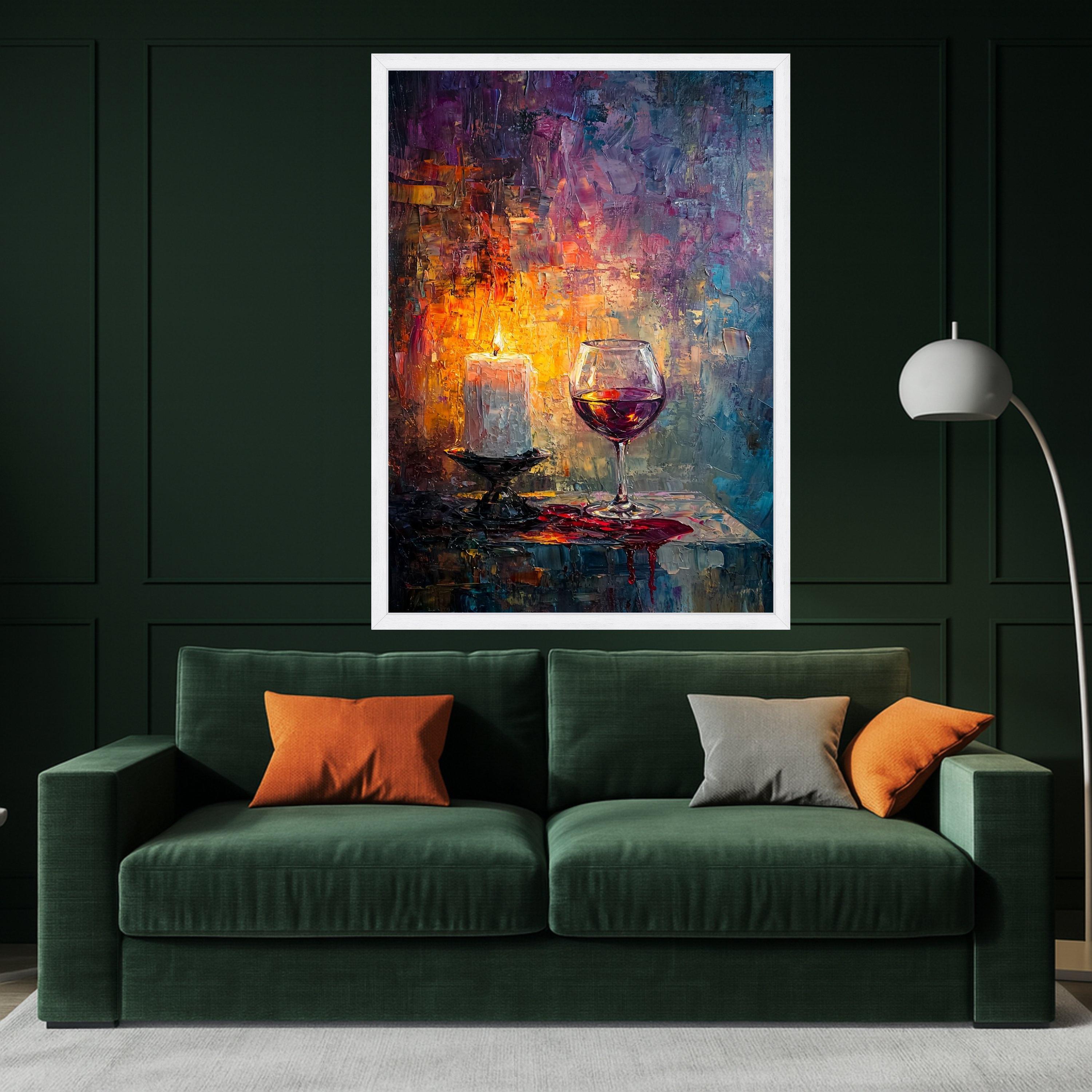 Romantic Candlelight and Red Wine Glass Canvas, Abstract Wall Art, Cozy Home Decor, Evening Ambiance Painting, Ready to Hang Ready To Hang,