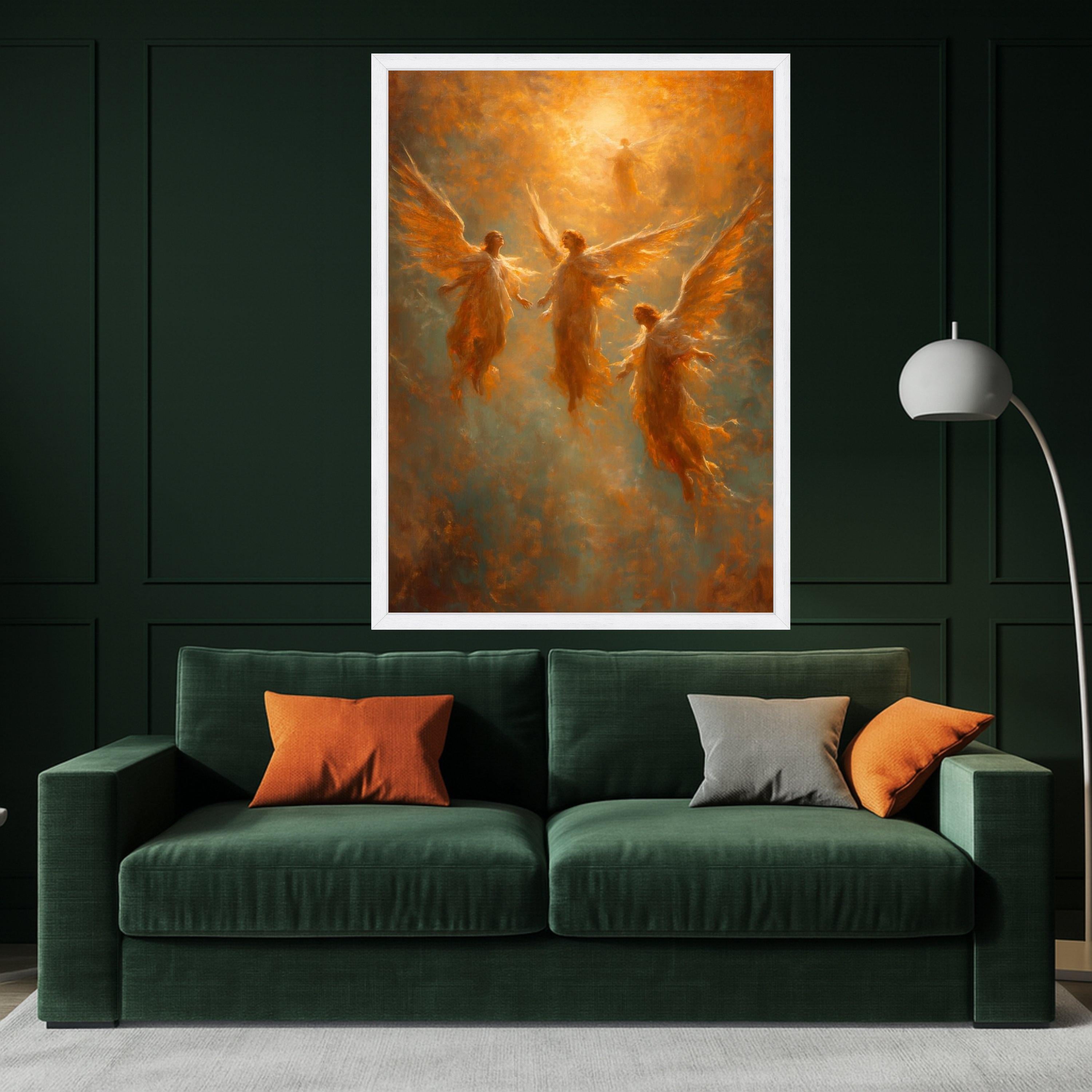 Glowing Angelic Figures Canvas, Heavenly Light Wall Art, Spiritual Abstract Painting, Ethereal Angel Wings Canvas, Ready To Hang,