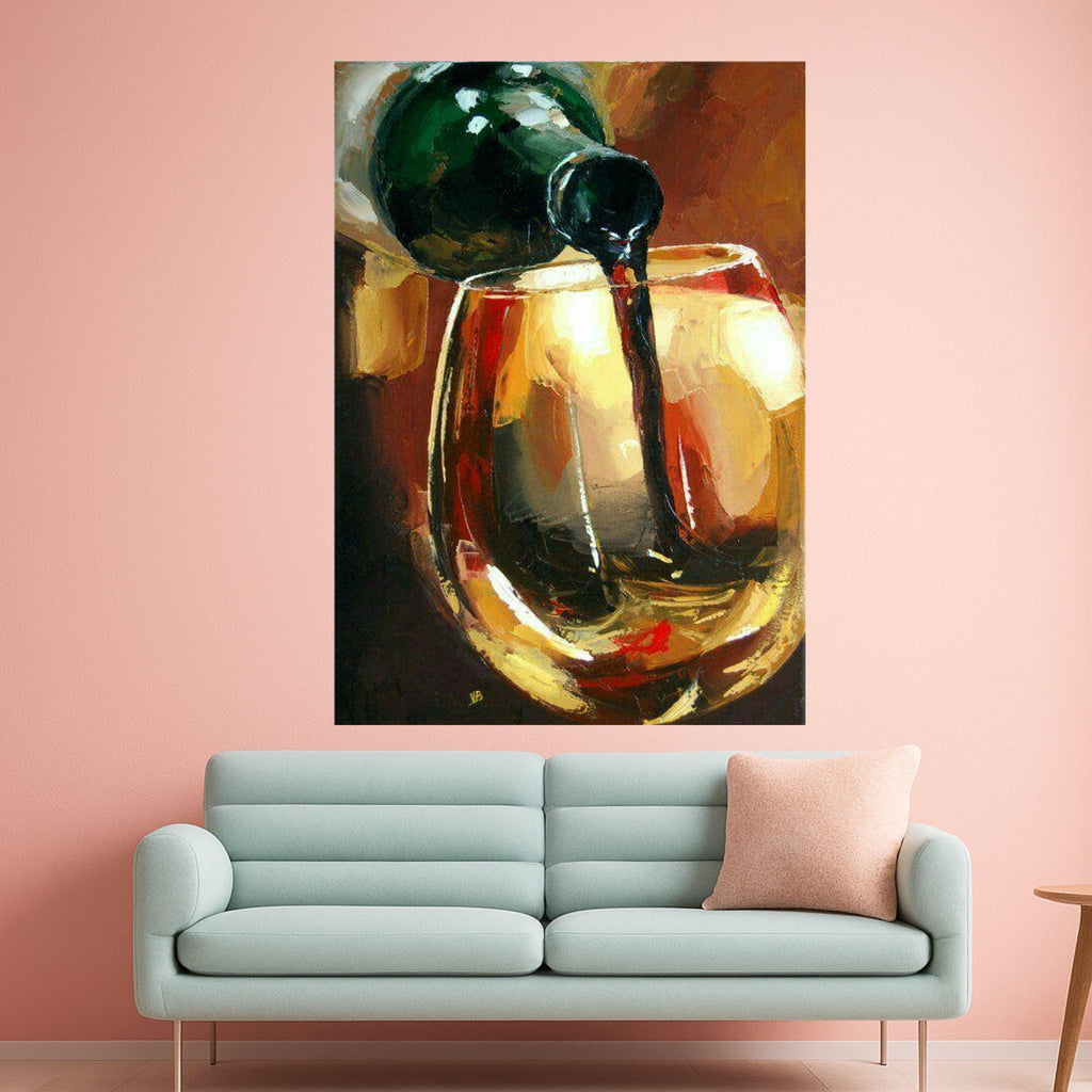 Pouring Wine Still Life Canvas, Abstract Alcohol Art, Wine Glass Painting, Beverage Wall Decor, Modern Kitchen Canvas Art Ready To Hang,
