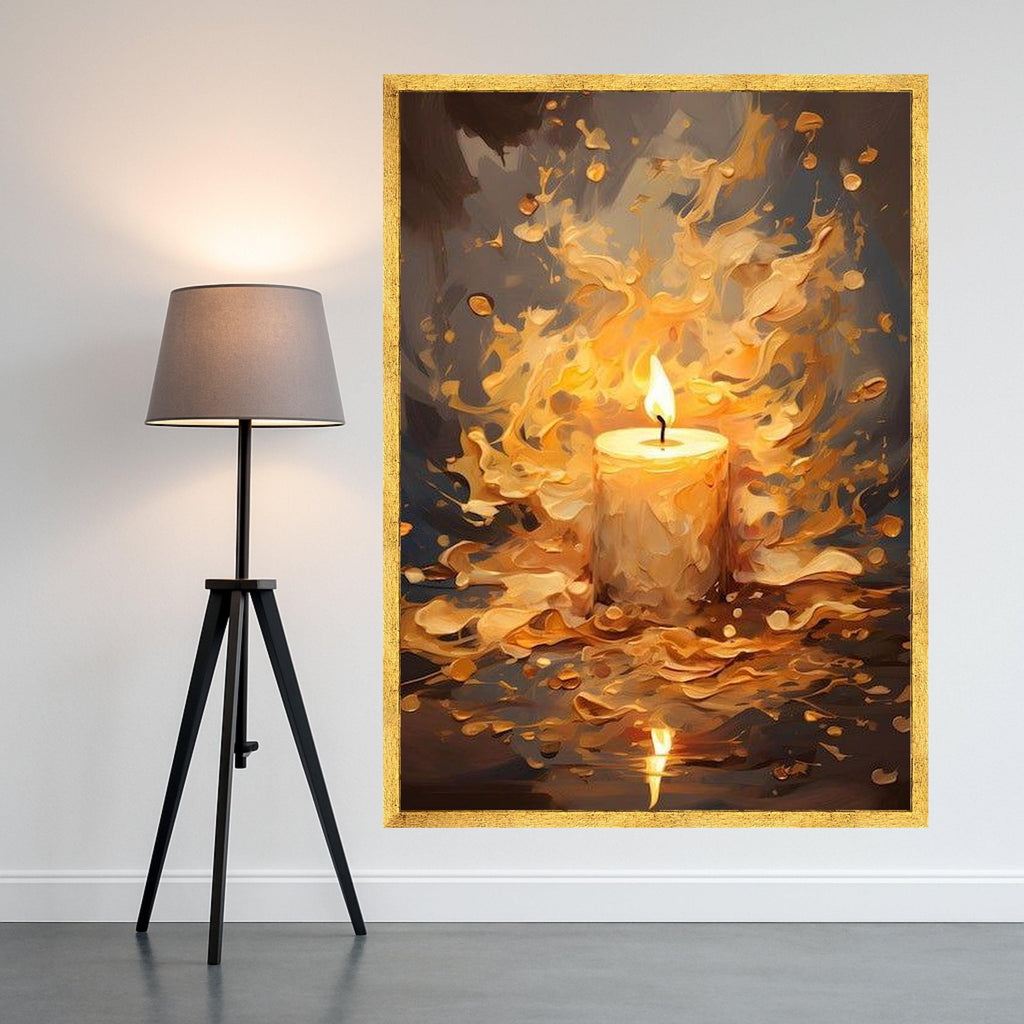 Glowing Candle Flame Canvas, Abstract Warm Light Wall Art, Fire Illumination Canvas, Cozy Home Decor, Ready to Hang Painting Ready To Hang,