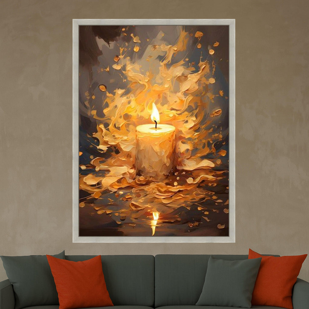 Glowing Candle Flame Canvas, Abstract Warm Light Wall Art, Fire Illumination Canvas, Cozy Home Decor, Ready to Hang Painting Ready To Hang,