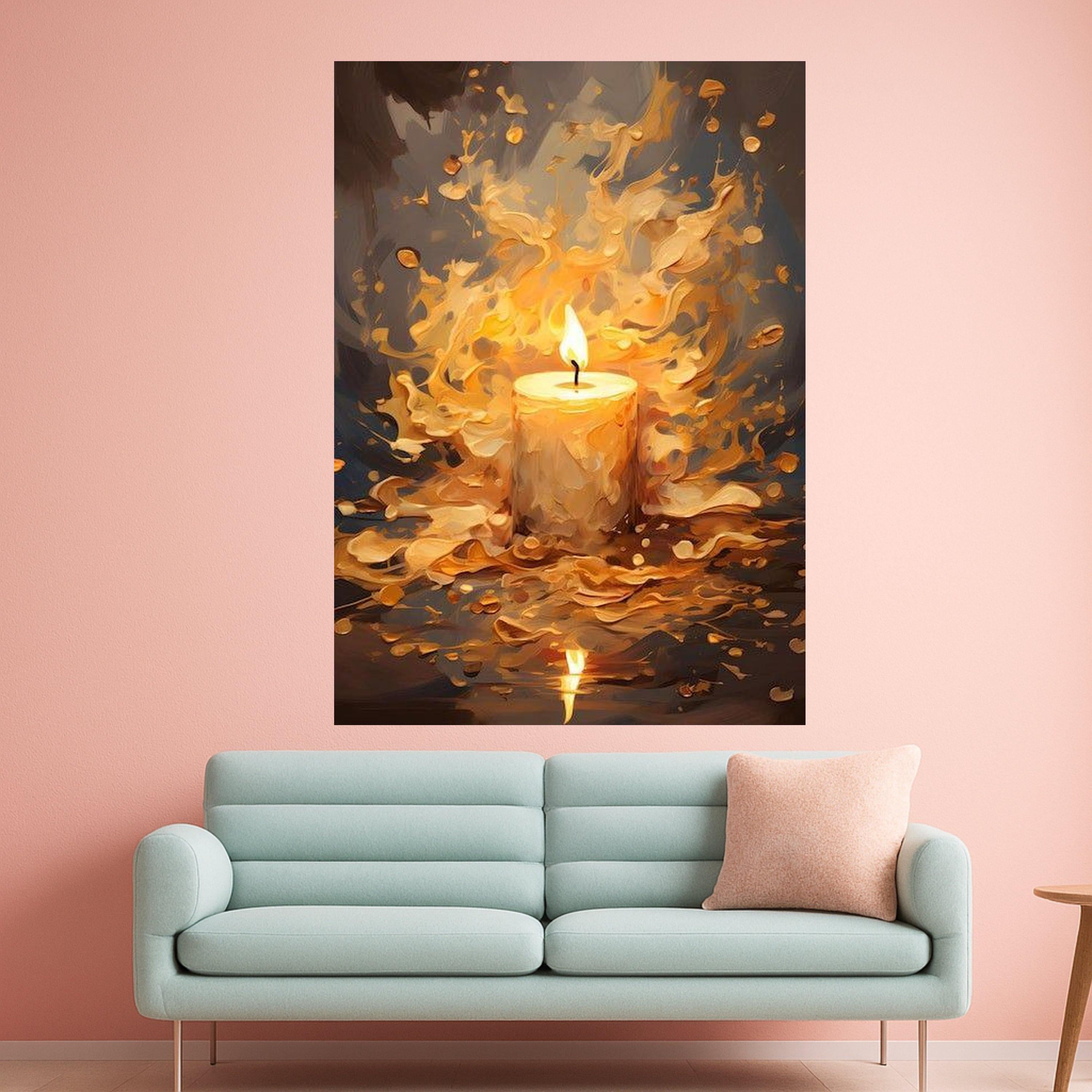 Glowing Candle Flame Canvas, Abstract Warm Light Wall Art, Fire Illumination Canvas, Cozy Home Decor, Ready to Hang Painting Ready To Hang,