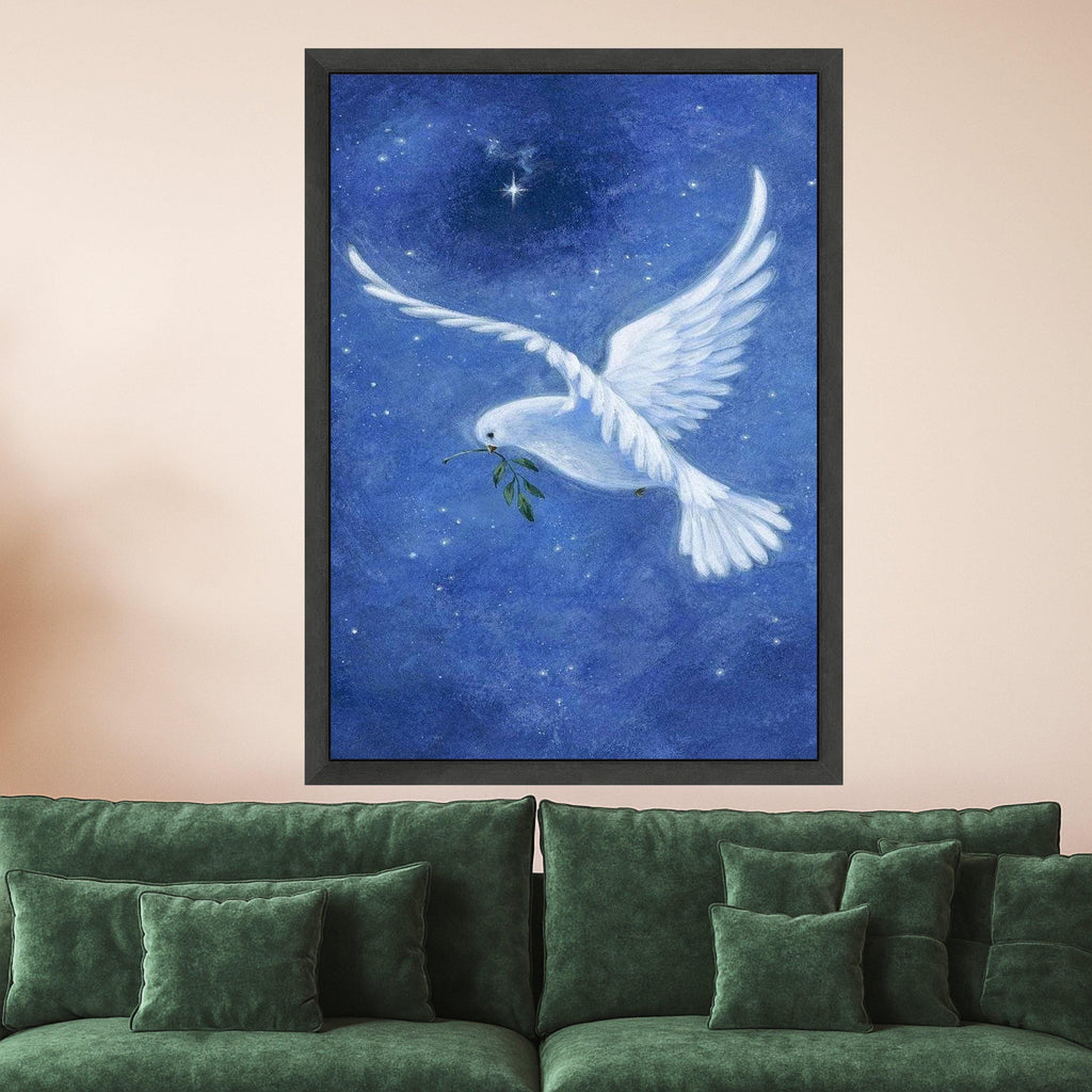 White Dove with Olive Branch Canvas, Peace Symbol Wall Art, Night Sky Canvas, Spiritual Bird Decoration, Serenity Home Décor Ready To Hang,