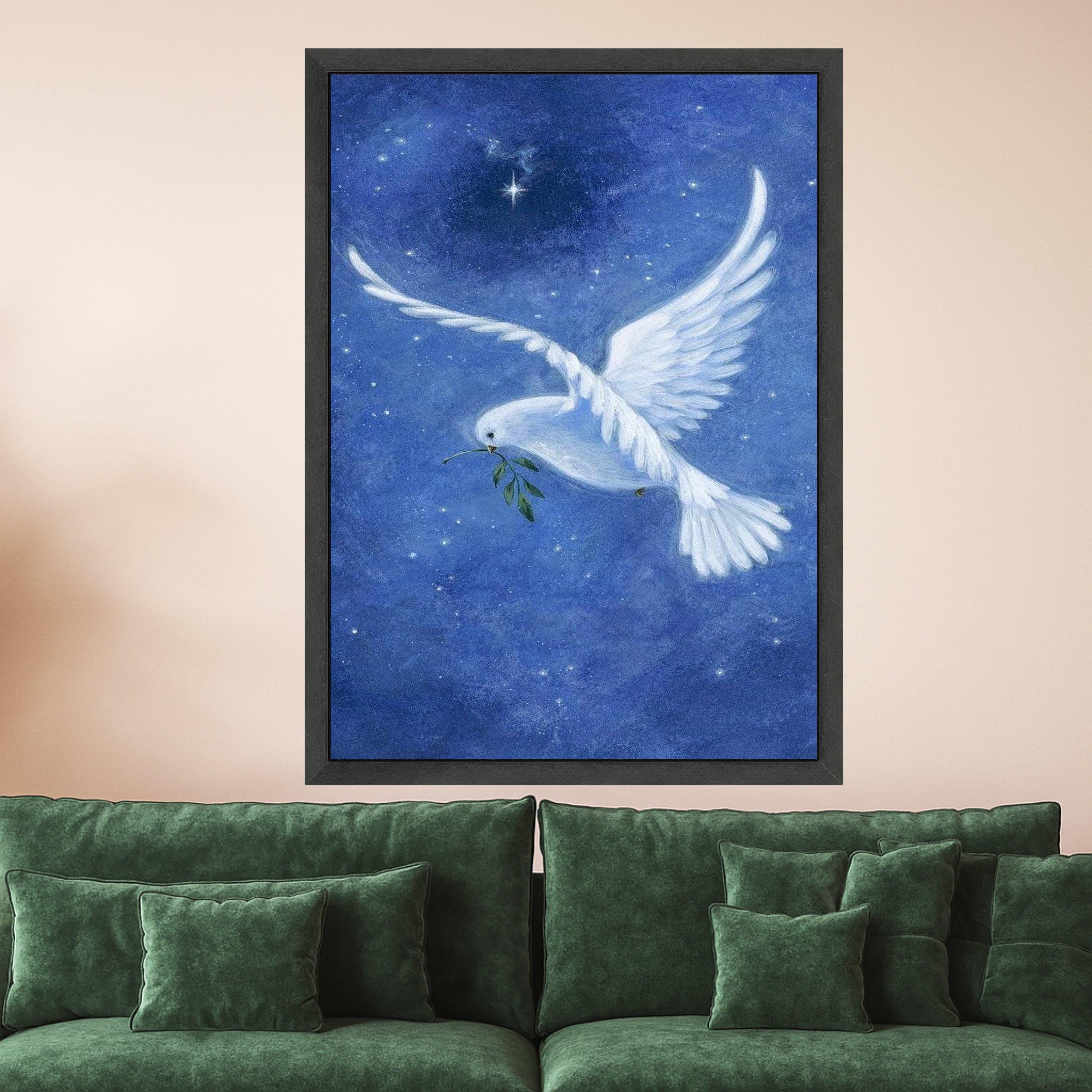 White Dove with Olive Branch Canvas, Peace Symbol Wall Art, Night Sky Canvas, Spiritual Bird Decoration, Serenity Home Décor Ready To Hang,