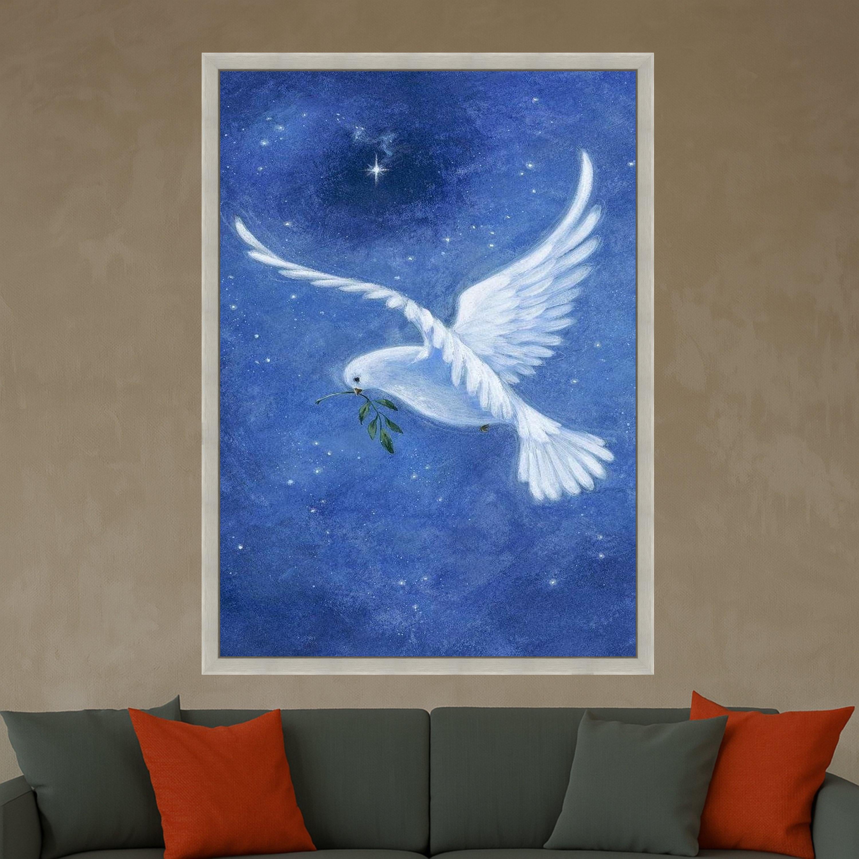 White Dove with Olive Branch Canvas, Peace Symbol Wall Art, Night Sky Canvas, Spiritual Bird Decoration, Serenity Home Décor Ready To Hang,