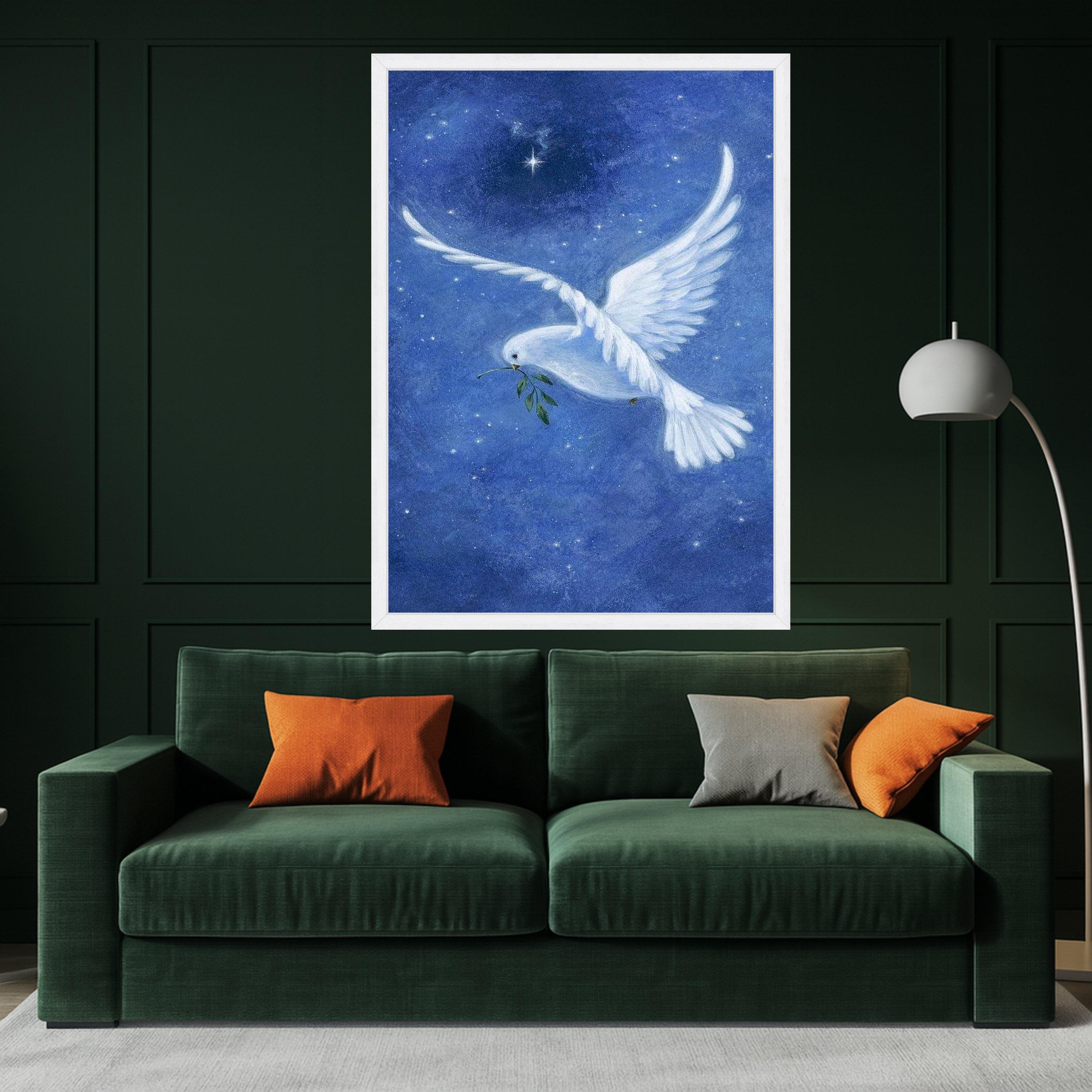 White Dove with Olive Branch Canvas, Peace Symbol Wall Art, Night Sky Canvas, Spiritual Bird Decoration, Serenity Home Décor Ready To Hang,