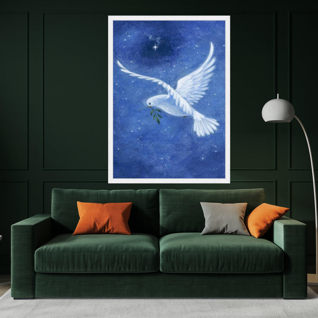 White Dove with Olive Branch Canvas, Peace Symbol Wall Art, Night Sky Canvas, Spiritual Bird Decoration, Serenity Home Décor Ready To Hang,