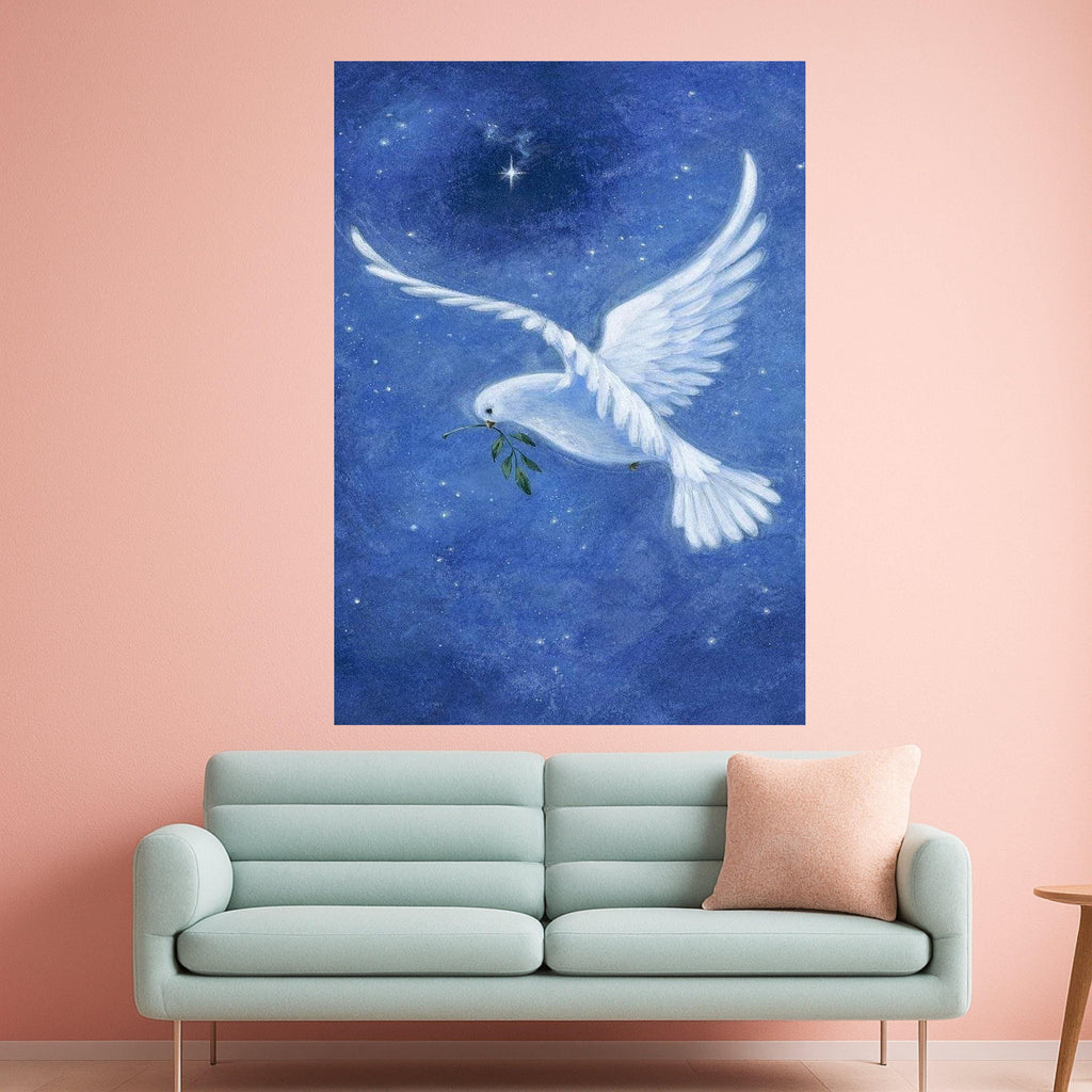 White Dove with Olive Branch Canvas, Peace Symbol Wall Art, Night Sky Canvas, Spiritual Bird Decoration, Serenity Home Décor Ready To Hang,