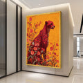 Majestic Red Cheetah Canvas, Floral Nature Wall Art, Vibrant Animal Painting, Modern Jungle Decor, Bold Wildlife Canvas Print Ready To Hang,