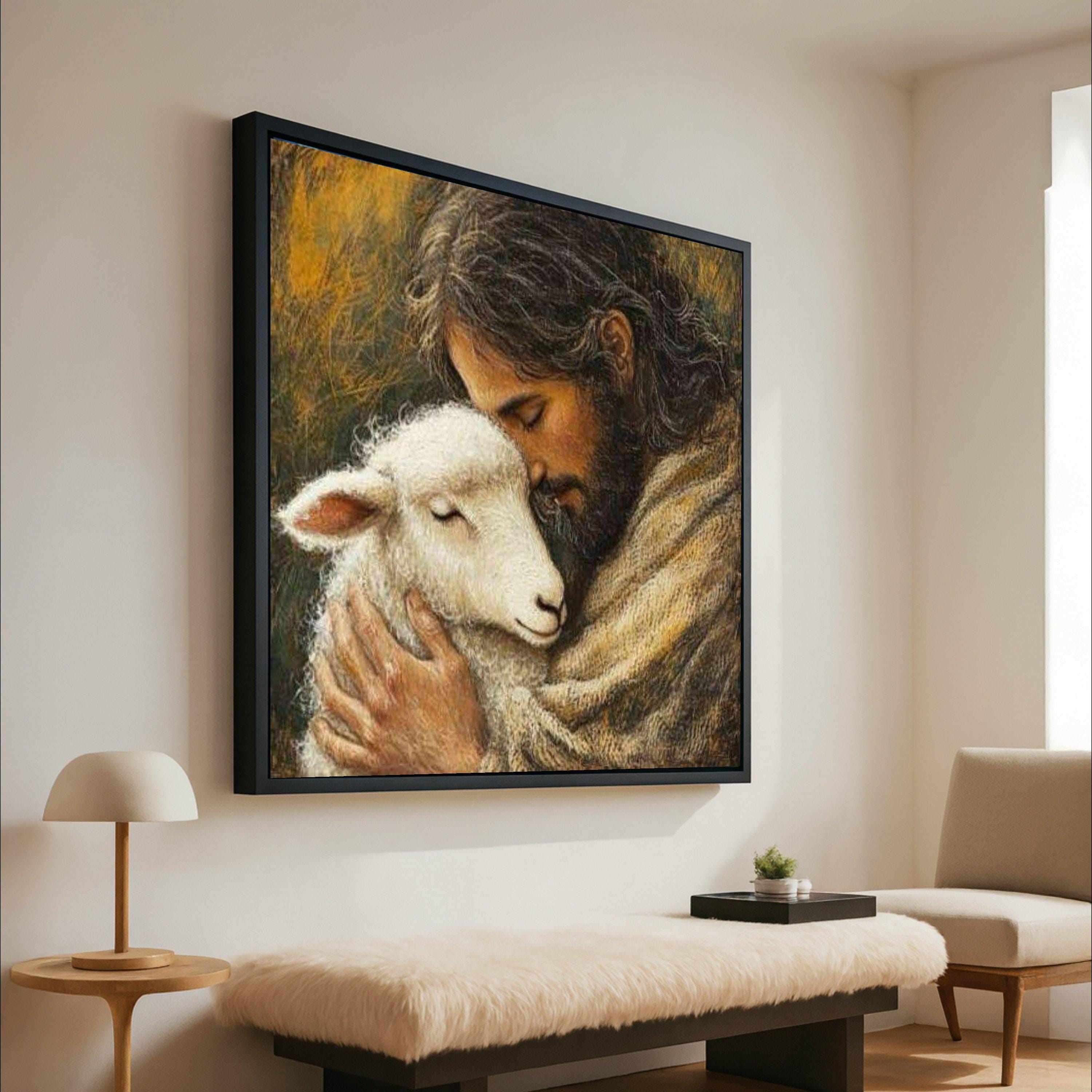 Jesus with Lamb Canvas Wall Art, Spiritual Christian Canvas, Religious Home Decor, Peaceful Faith Artwork, Inspirational Wall Ready To Hang,