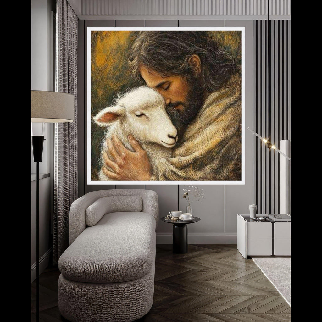 Jesus with Lamb Canvas Wall Art, Spiritual Christian Canvas, Religious Home Decor, Peaceful Faith Artwork, Inspirational Wall Ready To Hang,