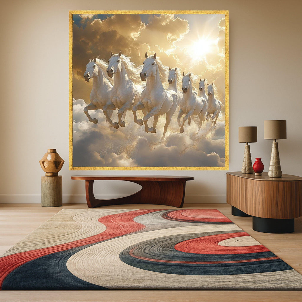 Majestic White Horses Running Through Clouds Canvas, Fantasy Animal Wall Art, Inspirational Nature Scene, Powerful Horse Ready To Hang,
