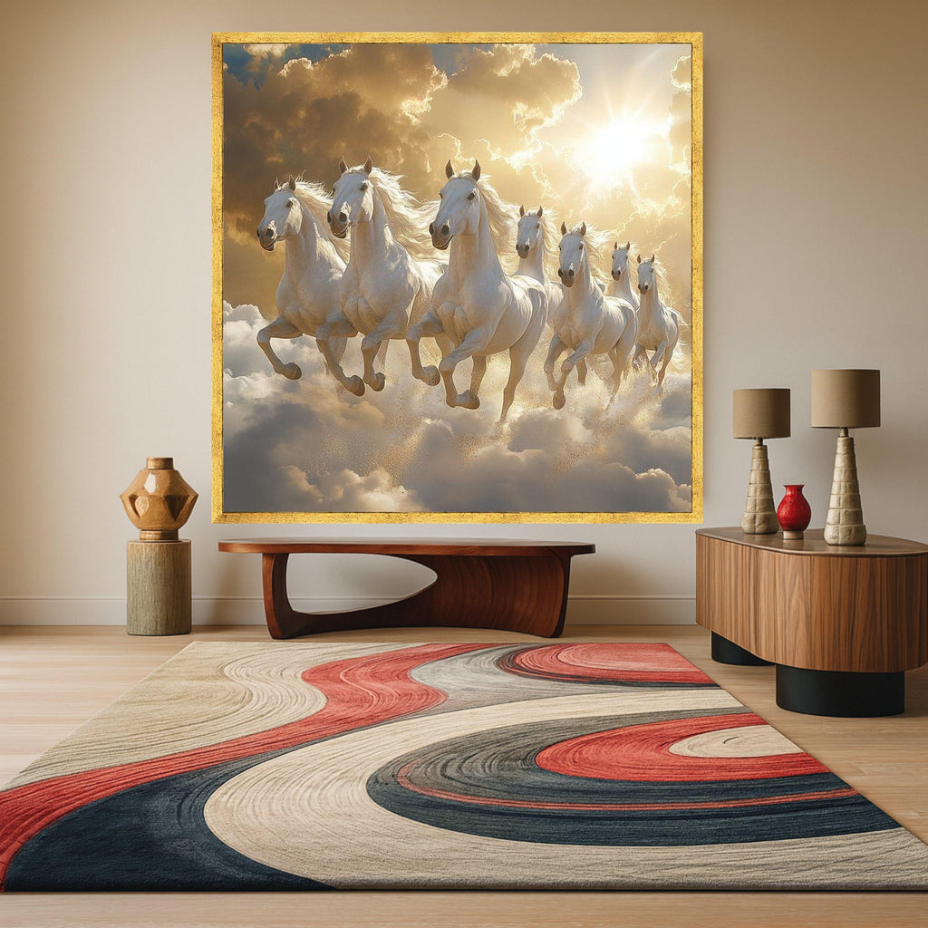 Majestic White Horses Running Through Clouds Canvas, Fantasy Animal Wall Art, Inspirational Nature Scene, Powerful Horse Ready To Hang,