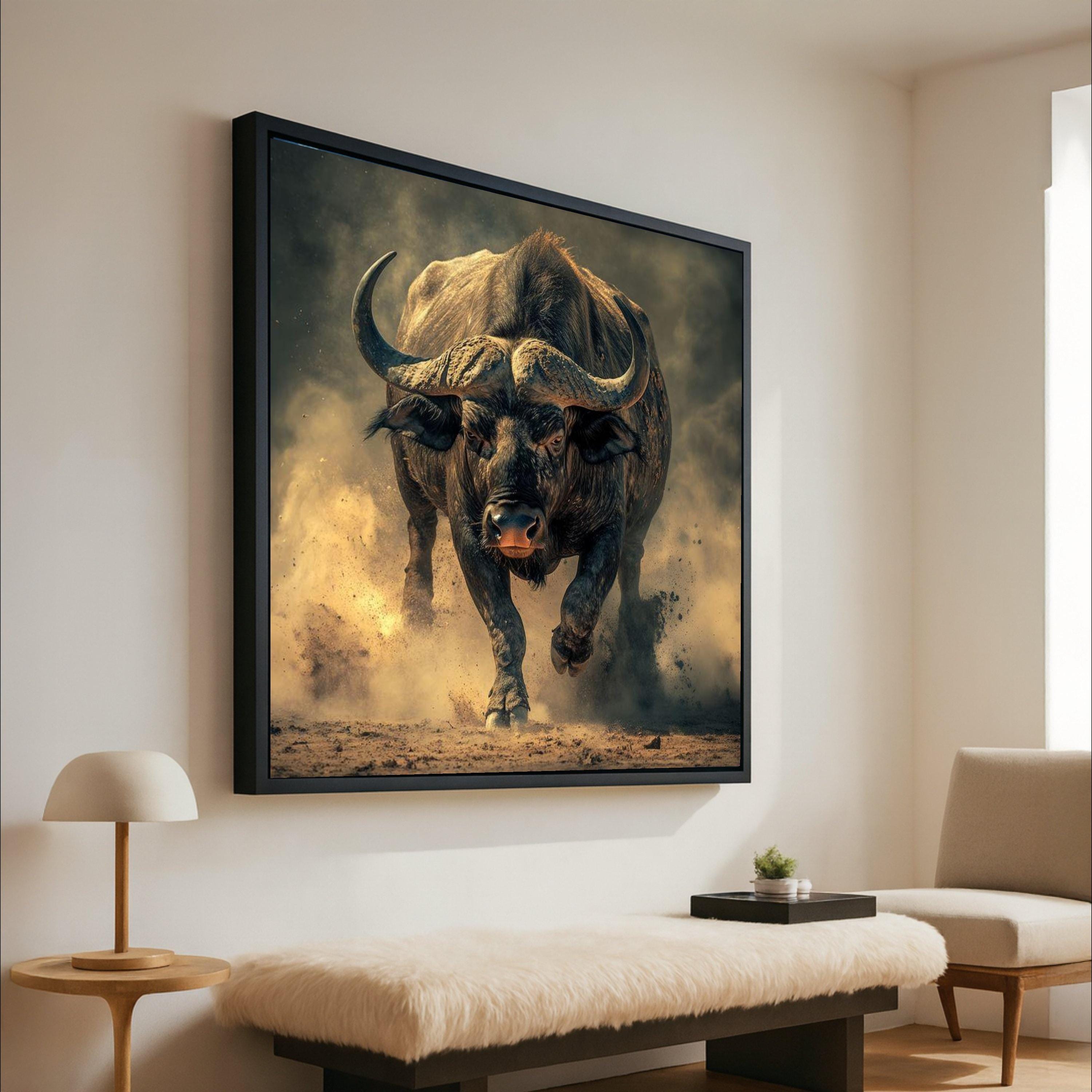 Powerful Charging Buffalo Canvas, Wildlife Animal Wall Art, Rustic Nature Decor, Energetic Wild Animal Canvas, Ready to Hang Ready To Hang,