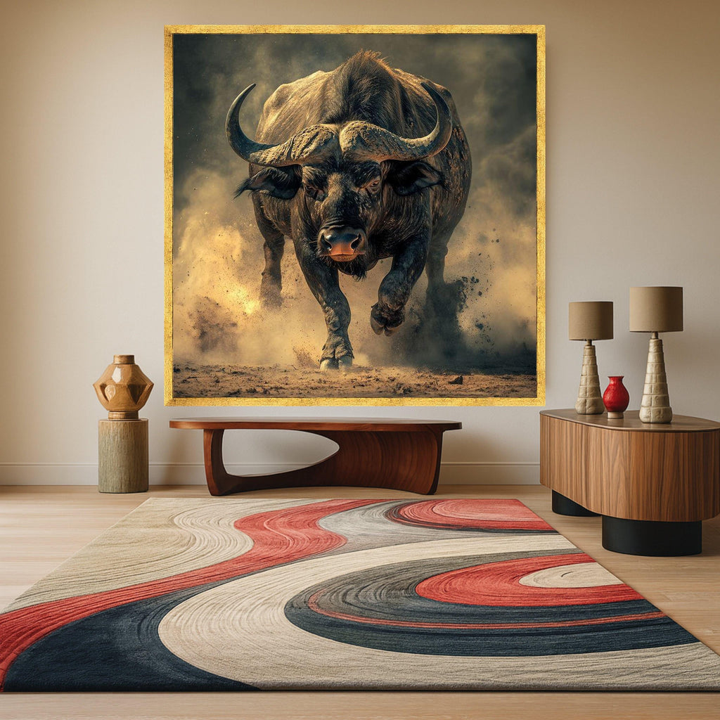 Powerful Charging Buffalo Canvas, Wildlife Animal Wall Art, Rustic Nature Decor, Energetic Wild Animal Canvas, Ready to Hang Ready To Hang,