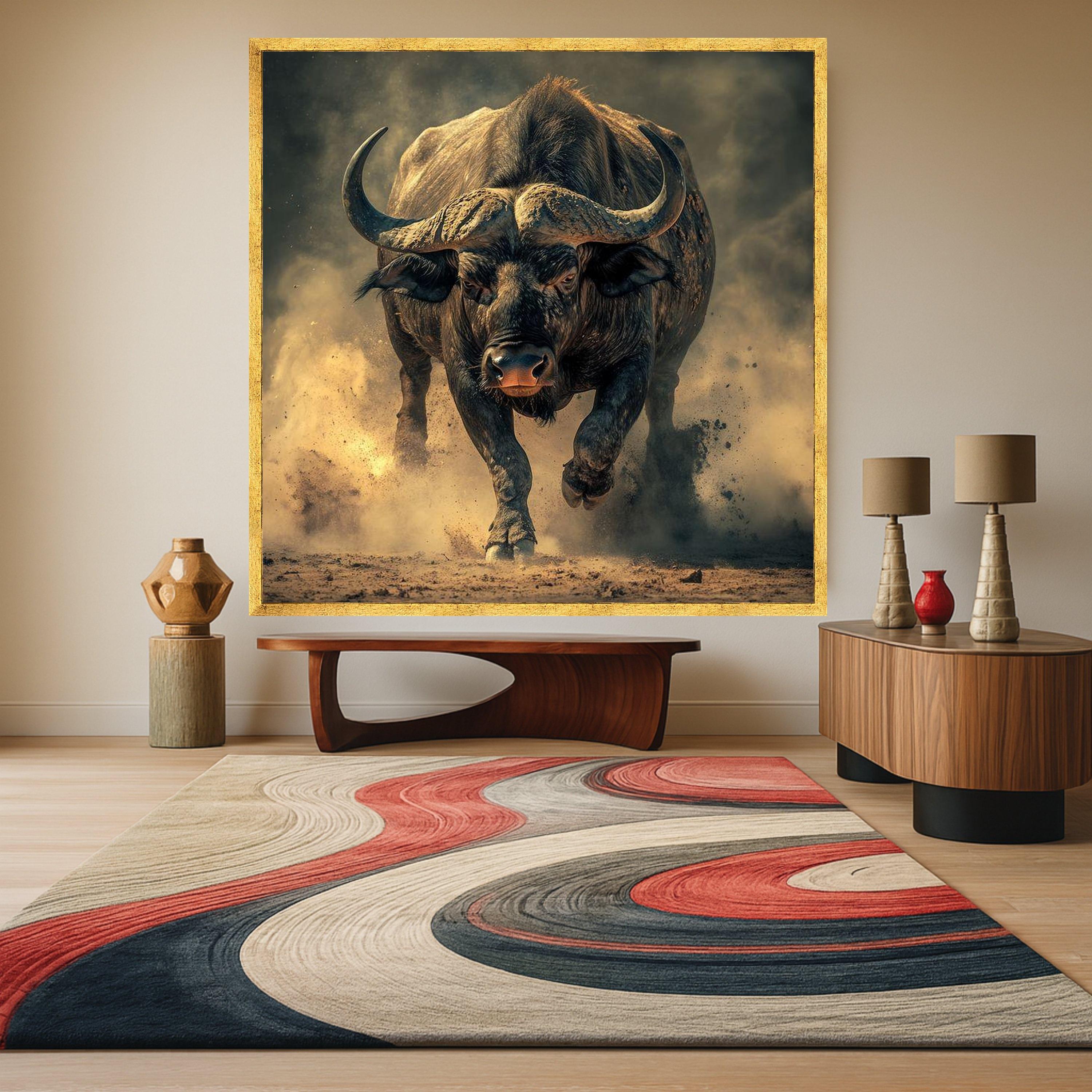 Powerful Charging Buffalo Canvas, Wildlife Animal Wall Art, Rustic Nature Decor, Energetic Wild Animal Canvas, Ready to Hang Ready To Hang,