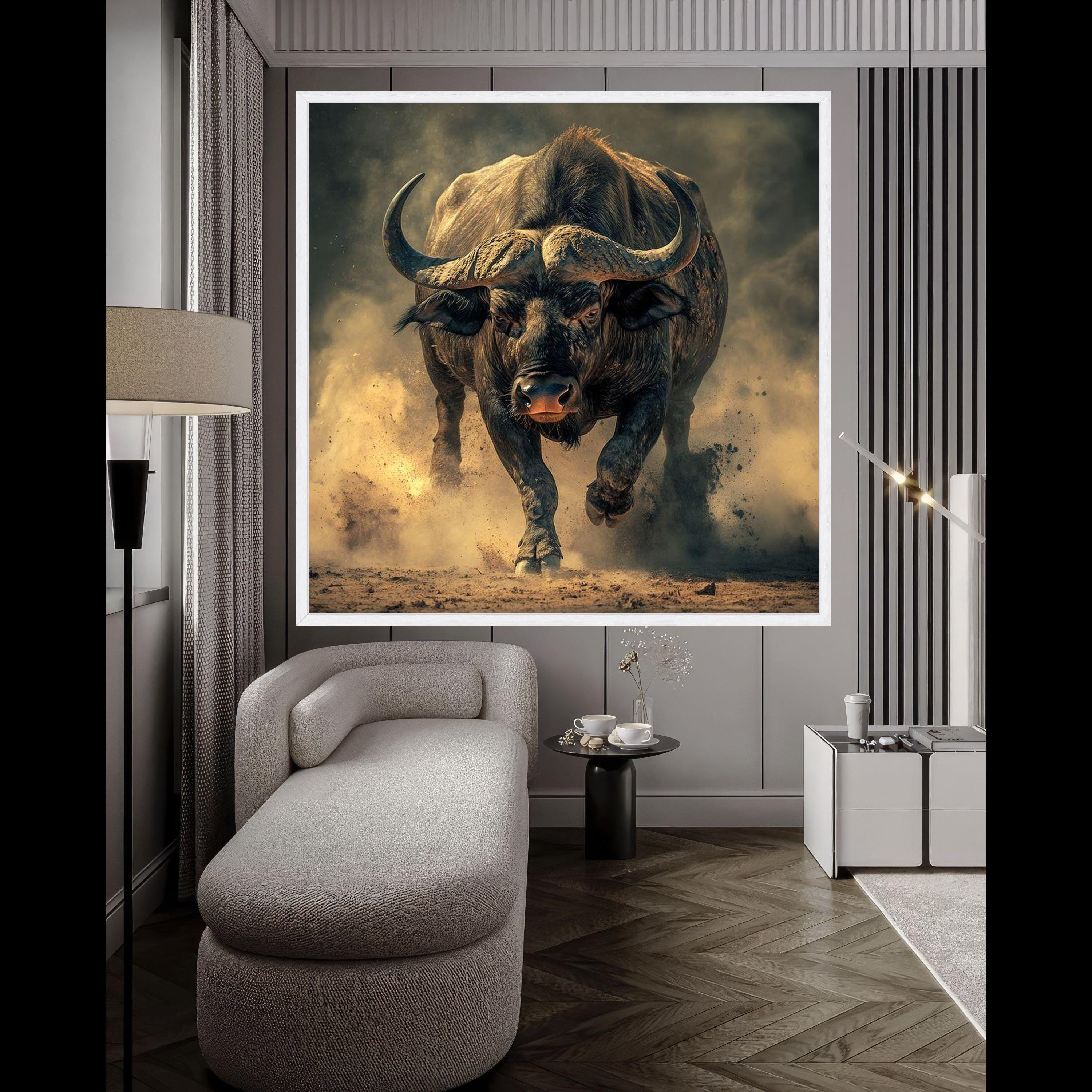Powerful Charging Buffalo Canvas, Wildlife Animal Wall Art, Rustic Nature Decor, Energetic Wild Animal Canvas, Ready to Hang Ready To Hang,