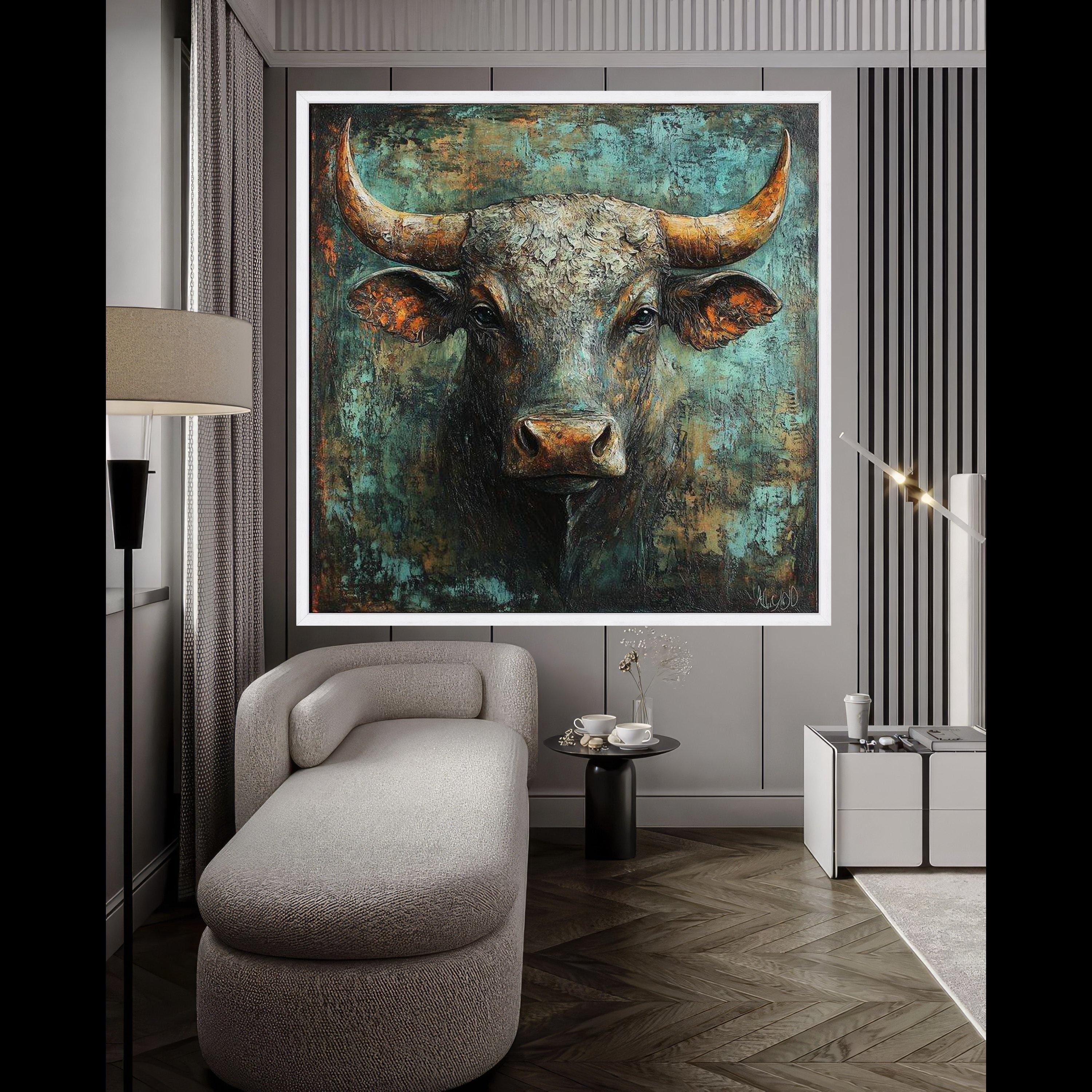Rustic Bull Portrait Canvas, Bull Head Wall Art, Farmhouse Animal Canvas, Western Decor, Statement Canvas Painting Ready To Hang,