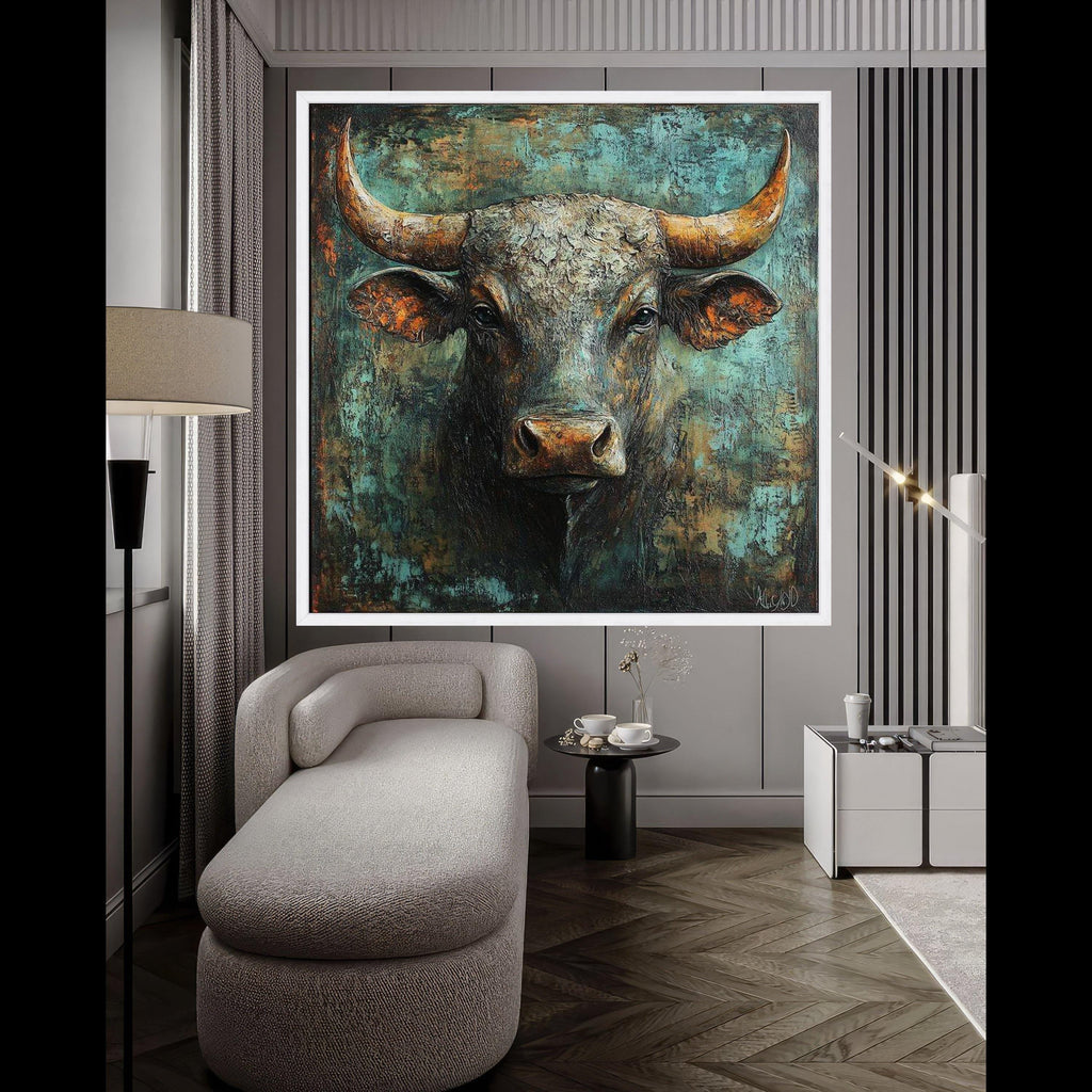 Rustic Bull Portrait Canvas, Bull Head Wall Art, Farmhouse Animal Canvas, Western Decor, Statement Canvas Painting Ready To Hang,