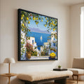 Mediterranean Balcony Canvas Print – Coastal Wall Art Ready to Hang – Lemon Tree Wall Decor for Kitchen or Living Room