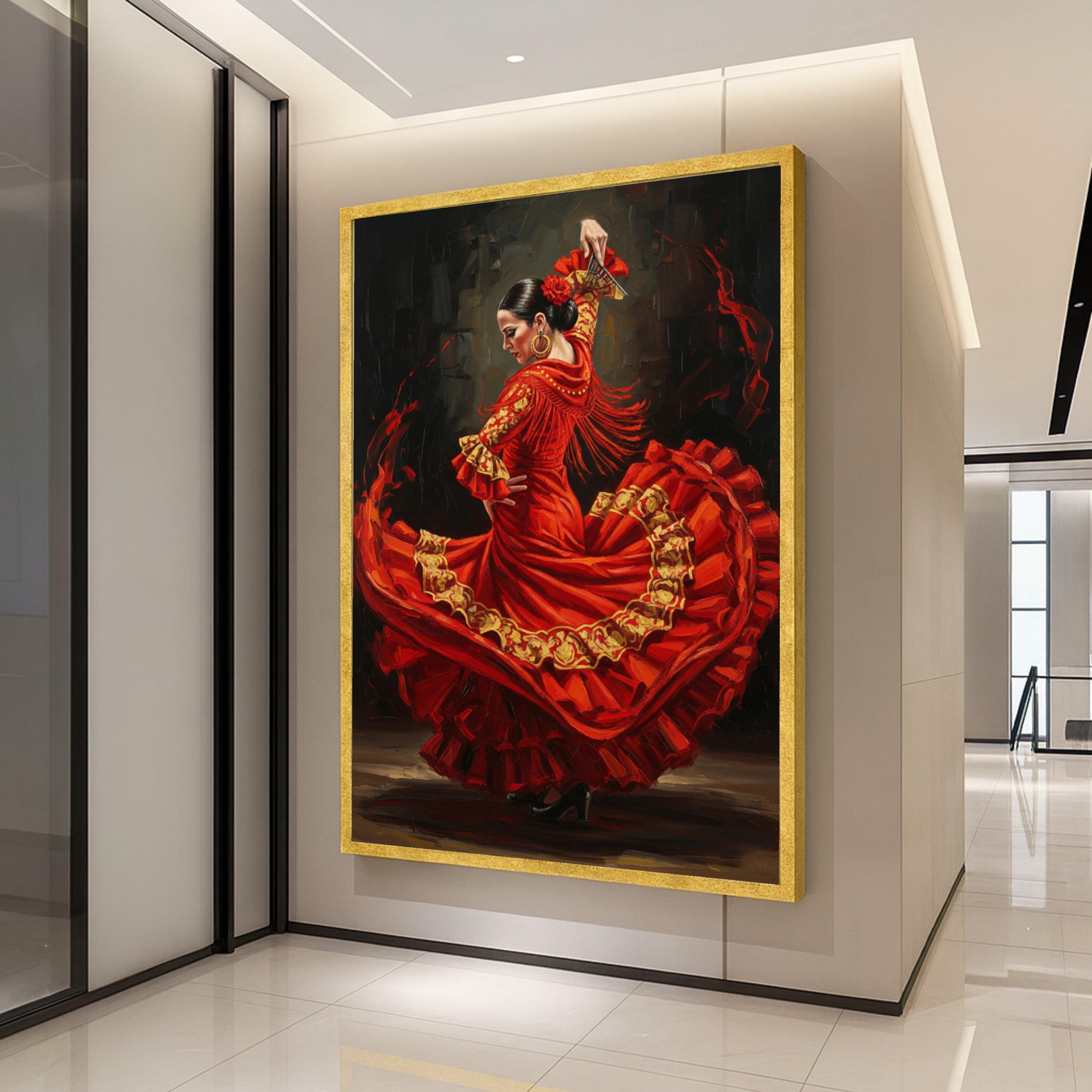 Flamenco Dancer Canvas Print – Spanish Dance Wall Art Ready to Hang – Bold Red Wall Decor for Living Room or Studio