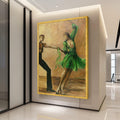 Elegant Dance Couple Canvas Wall Art, Green Dress Ballroom Dancing, Abstract Figurative Painting, Romantic Home Decor, Modern Ready To Hang,