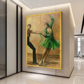 Elegant Dance Couple Canvas Wall Art, Green Dress Ballroom Dancing, Abstract Figurative Painting, Romantic Home Decor, Modern Ready To Hang,