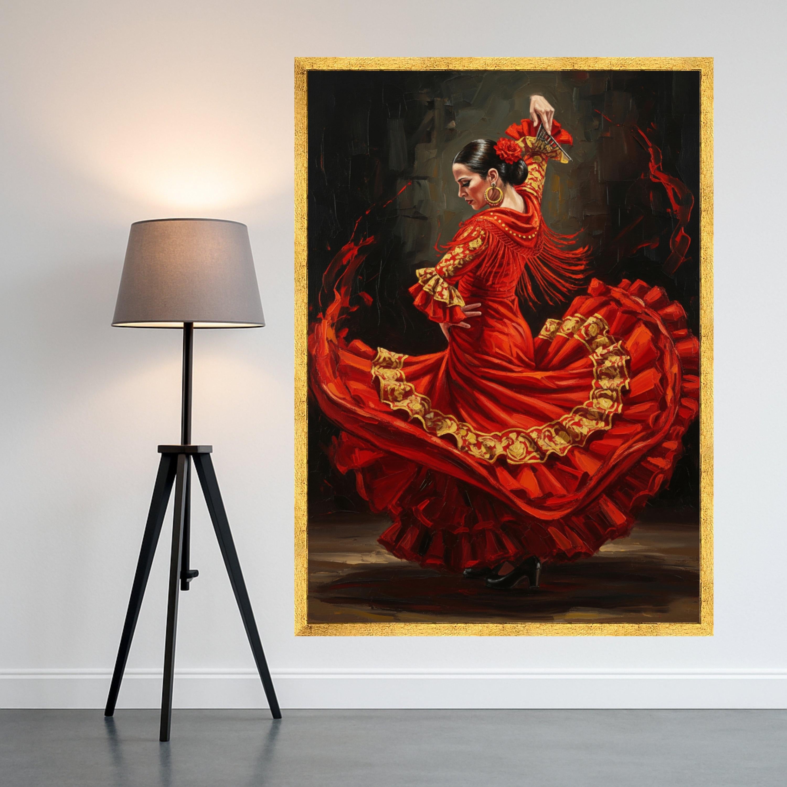 Flamenco Dancer Canvas Print – Spanish Dance Wall Art Ready to Hang – Bold Red Wall Decor for Living Room or Studio
