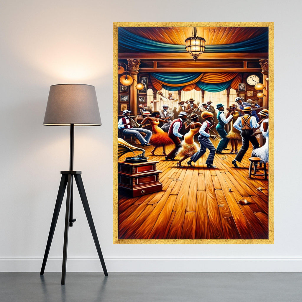 Vintage Jazz Dance Party Canvas, Retro Swing Dance Scene, 1920s Flapper Style Wall Art, Musical Celebration Canvas, Harlem Ready To Hang,
