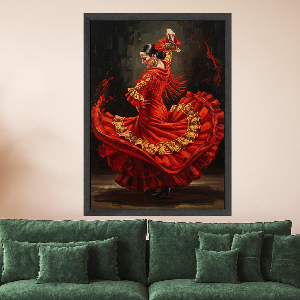 Flamenco Dancer Canvas Print – Spanish Dance Wall Art Ready to Hang – Bold Red Wall Decor for Living Room or Studio