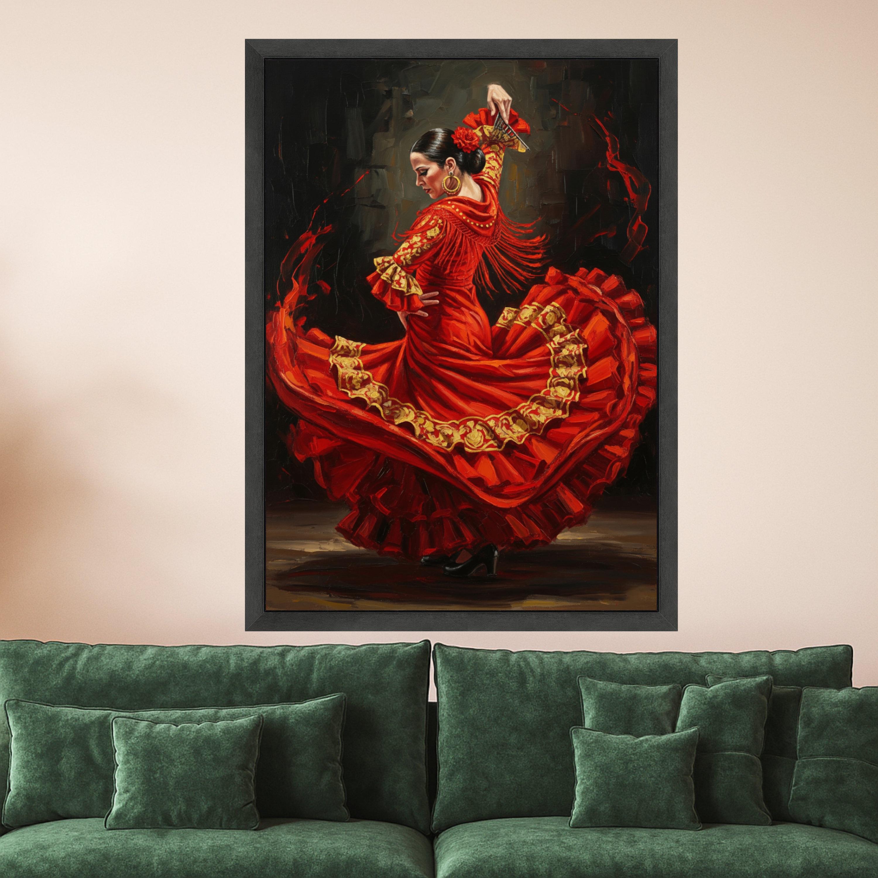 Flamenco Dancer Canvas Print – Spanish Dance Wall Art Ready to Hang – Bold Red Wall Decor for Living Room or Studio