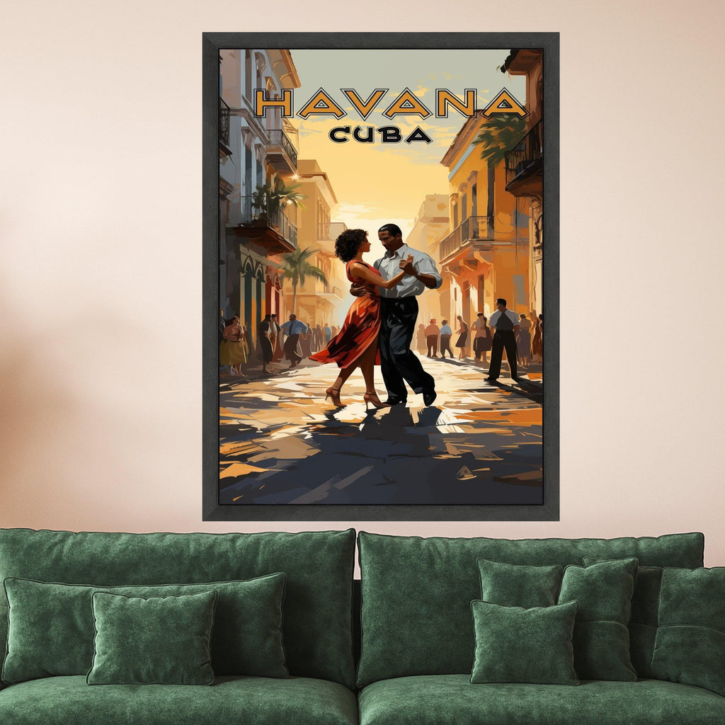 Havana Cuba Dance Scene Canvas, Latin Street Art Print, Romantic Tango Wall Art, Vintage Travel Poster, Warm Sunset Street Ready To Hang,