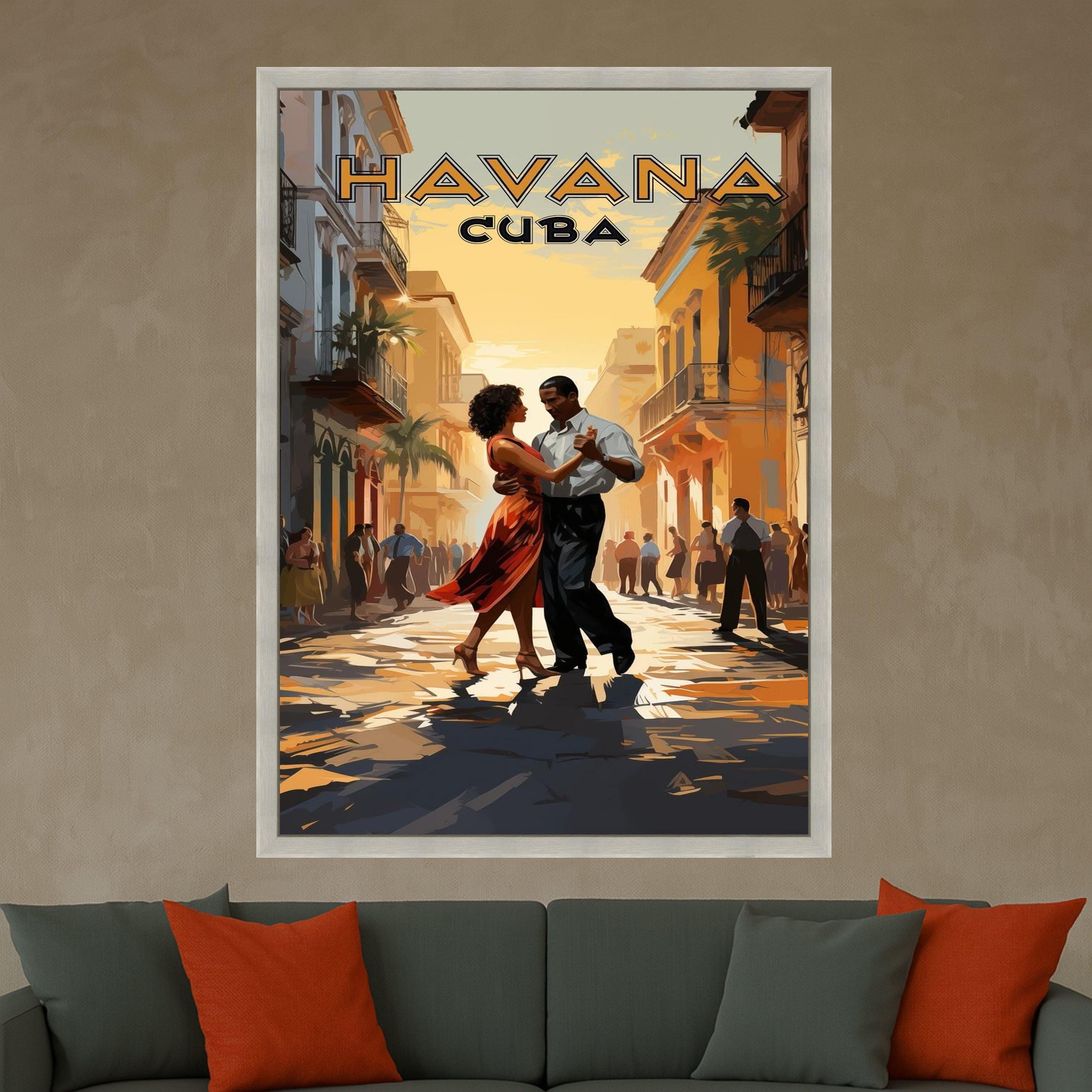 Havana Cuba Dance Scene Canvas, Latin Street Art Print, Romantic Tango Wall Art, Vintage Travel Poster, Warm Sunset Street Ready To Hang,