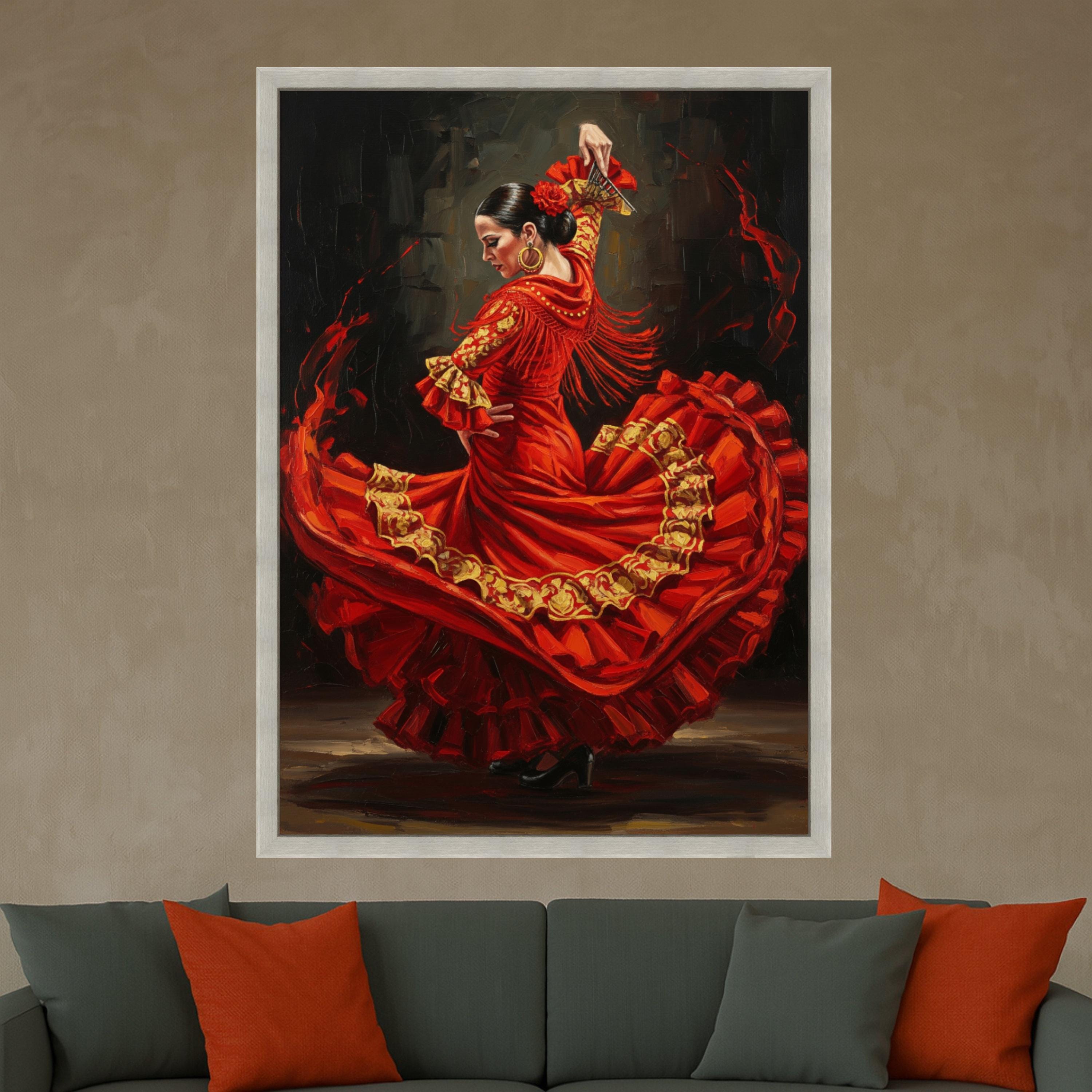 Flamenco Dancer Canvas Print – Spanish Dance Wall Art Ready to Hang – Bold Red Wall Decor for Living Room or Studio