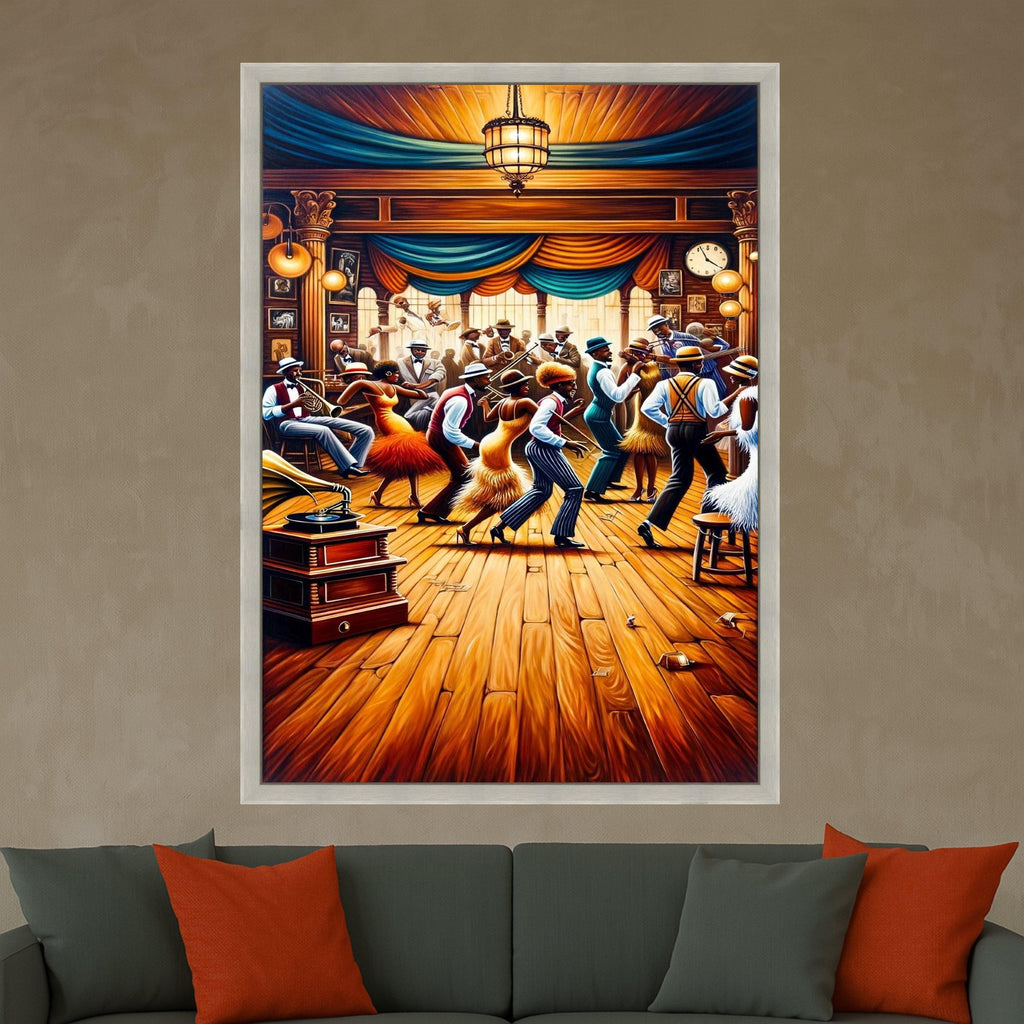 Vintage Jazz Dance Party Canvas, Retro Swing Dance Scene, 1920s Flapper Style Wall Art, Musical Celebration Canvas, Harlem Ready To Hang,