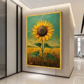 Textured Sunflower Canvas Print – Rustic Wall Art Ready to Hang – Country Style Floral Wall Decor for Kitchen or Living Room