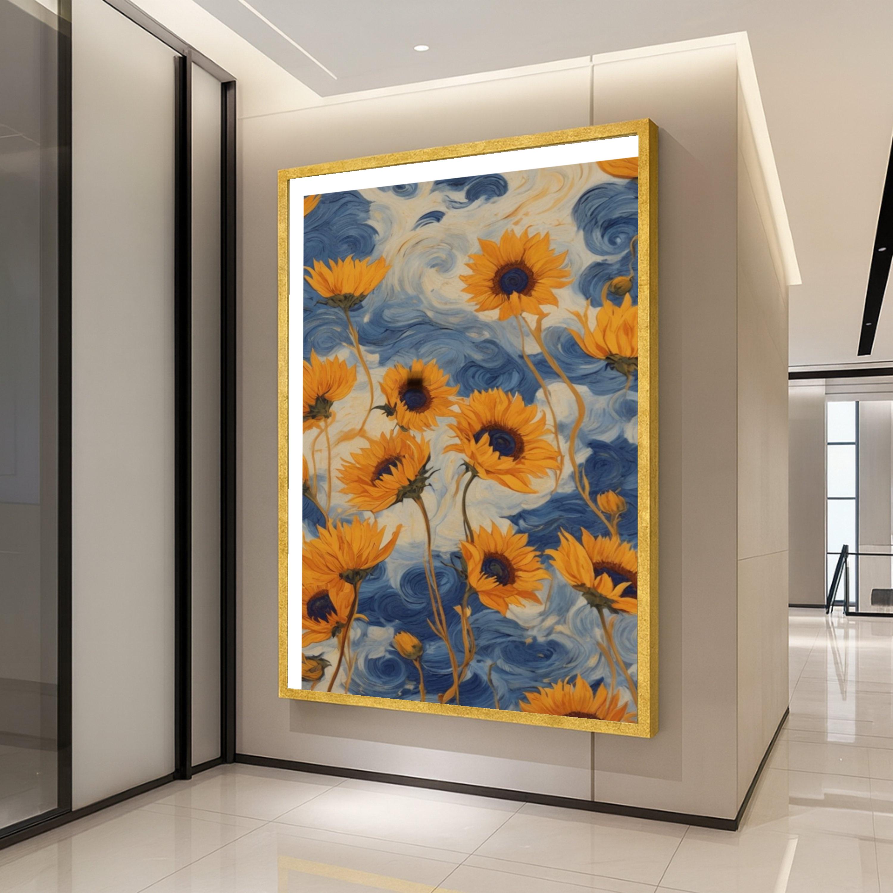 Sunflower Canvas Print – Van Gogh Inspired Wall Art Ready to Hang – Vibrant Floral Wall Decor for Living Room