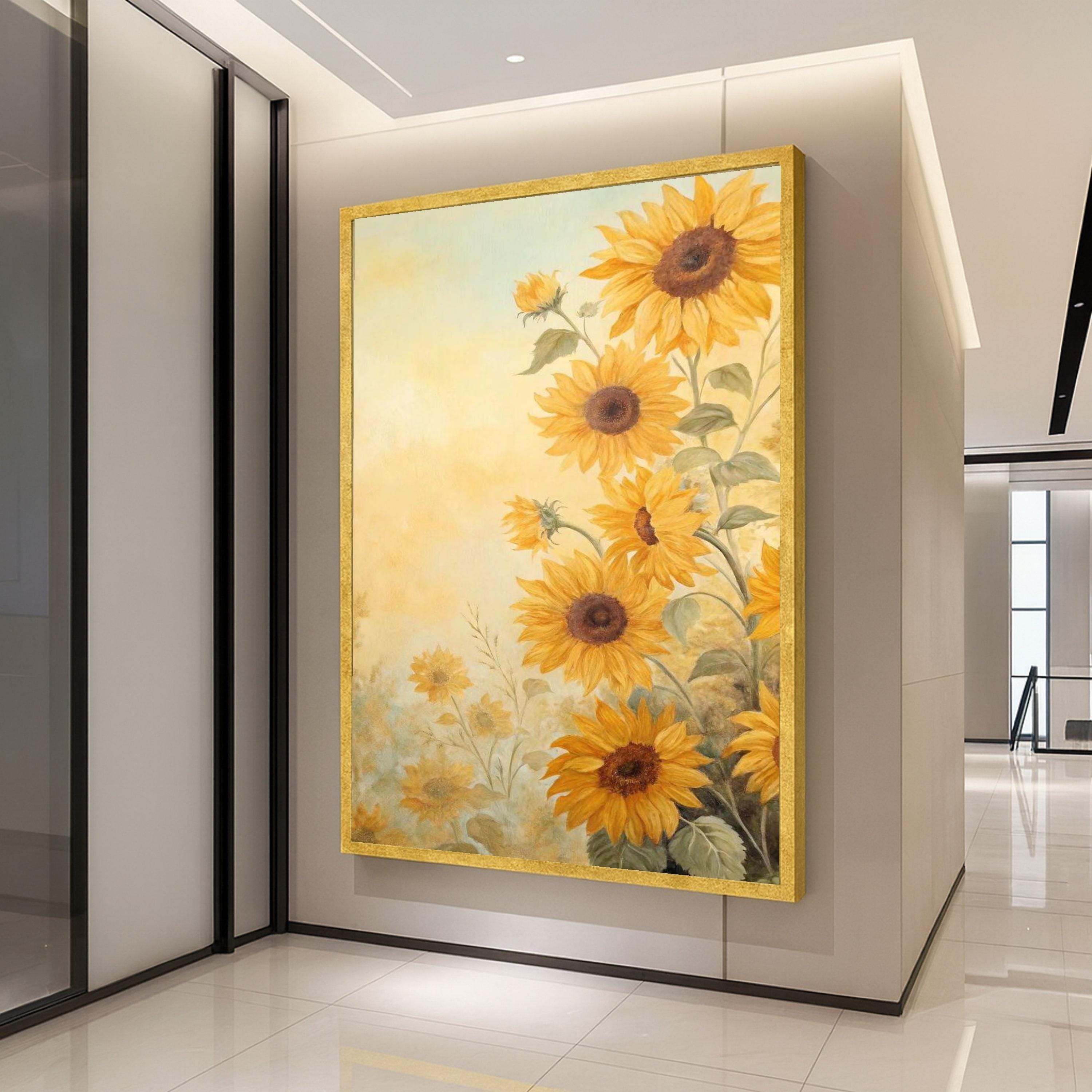 Bright Sunflower Bouquet Canvas, Floral Wall Art, Nature Painting Print, Yellow Sunflower Canvas, Farmhouse Decor, Ready to Ready To Hang,